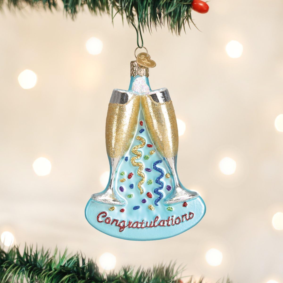 Old World Christmas Prosecco Bottle Glass Blown Ornament for Christmas Tree, Handcrafted Holiday Decoration, Adult Beverages Collection