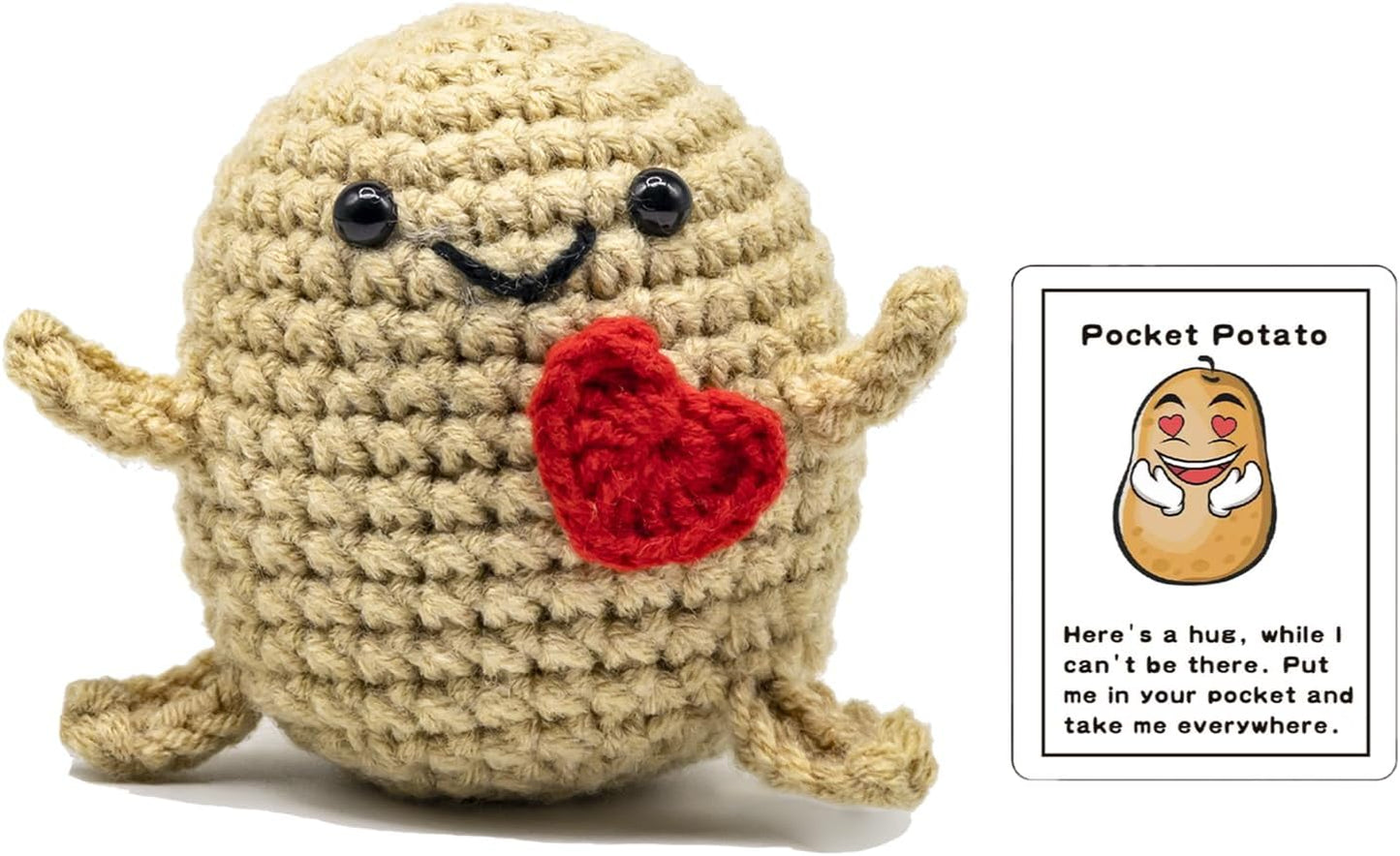 Funny Mini Positive Potato, Cute Crochet Doll with Positive Card, Soft Wool Knitting Toy Decoration