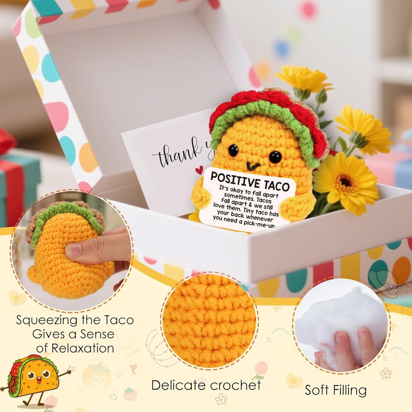 Positive Crochet Taco Christmas Birthday Gifts Home Decor Emotional Inspirational Support