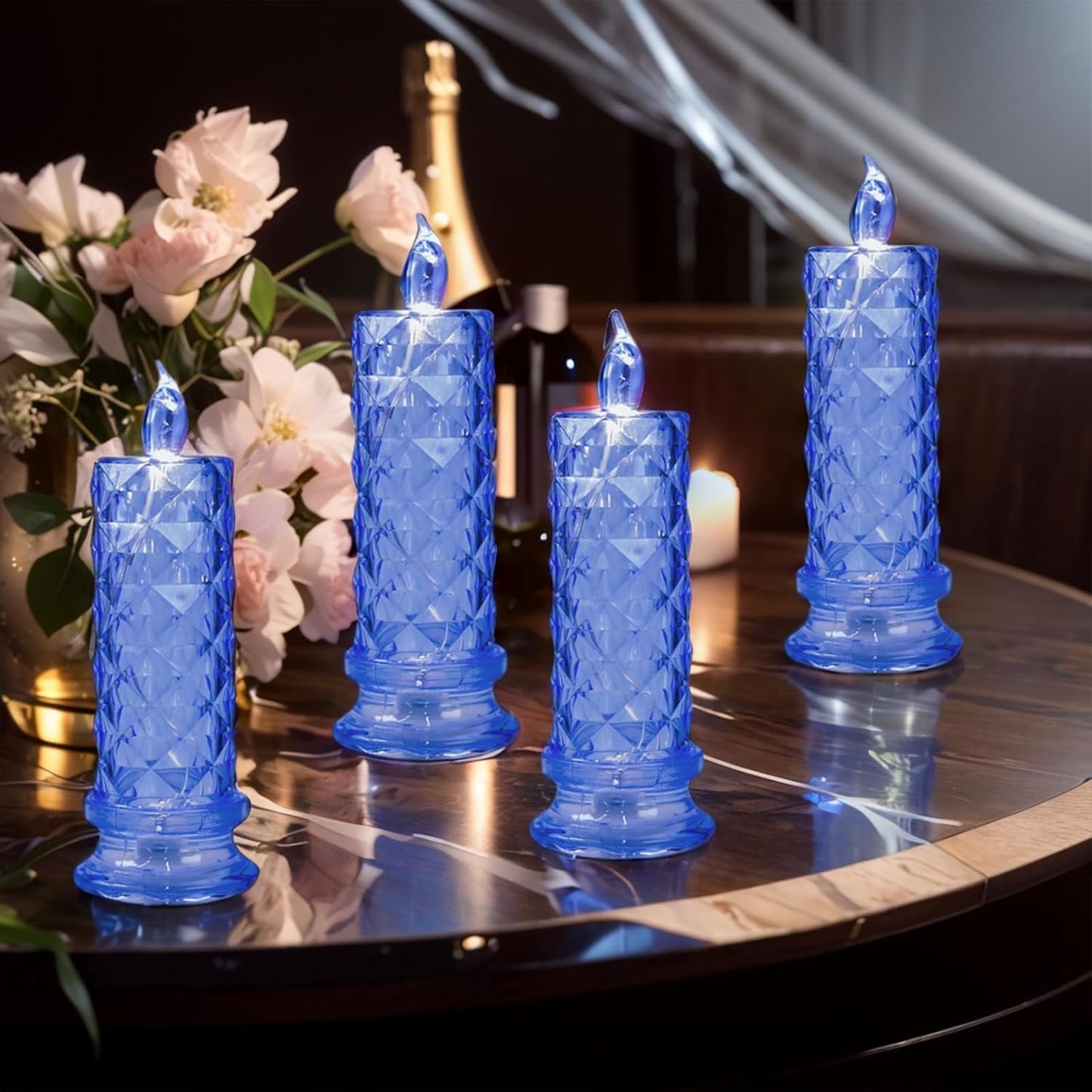 Rose Shadow LED Flameless Candles, 6PCS Romantic Battery Operated Candles Led Pillar Candles for Valentines Anniversary Wedding Christmas Decorations(White, D 2.5" x H 7.2")