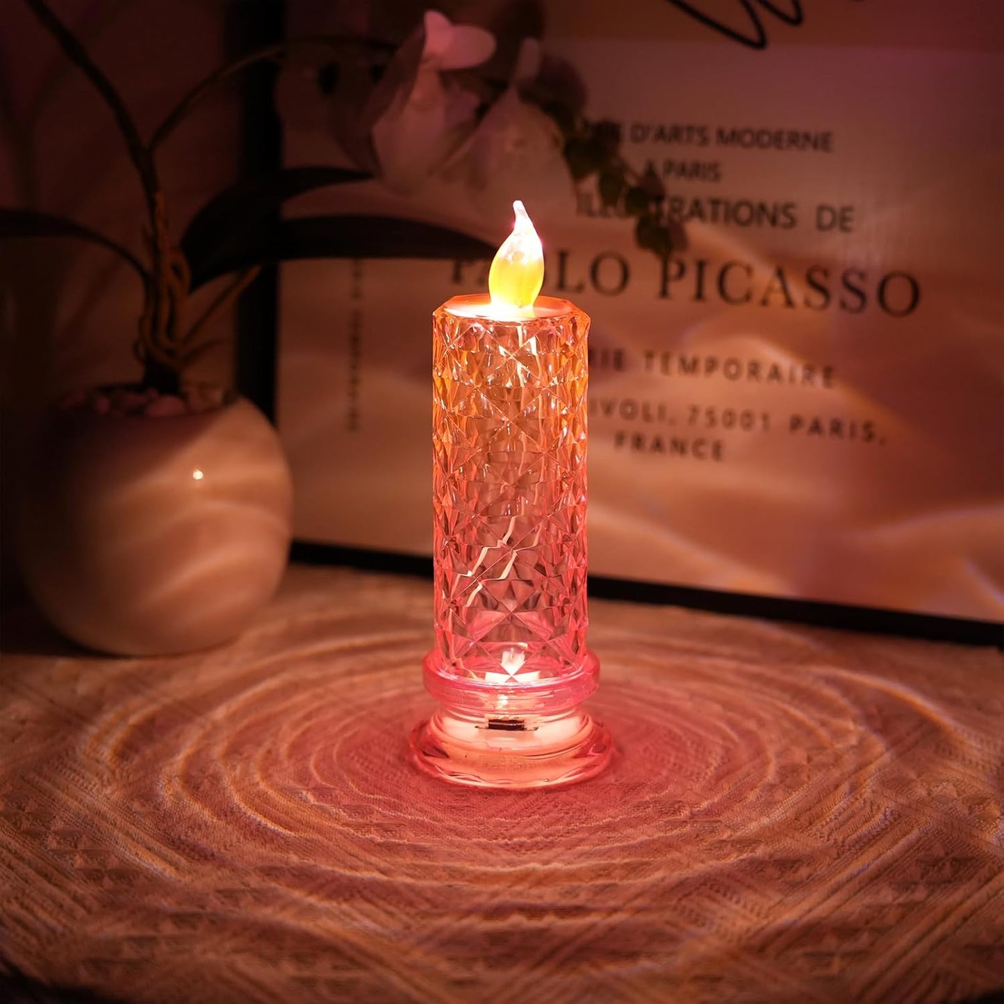 Rose Shadow LED Flameless Candles, 6PCS Romantic Battery Operated Candles Led Pillar Candles for Valentines Anniversary Wedding Christmas Decorations(White, D 2.5" x H 7.2")