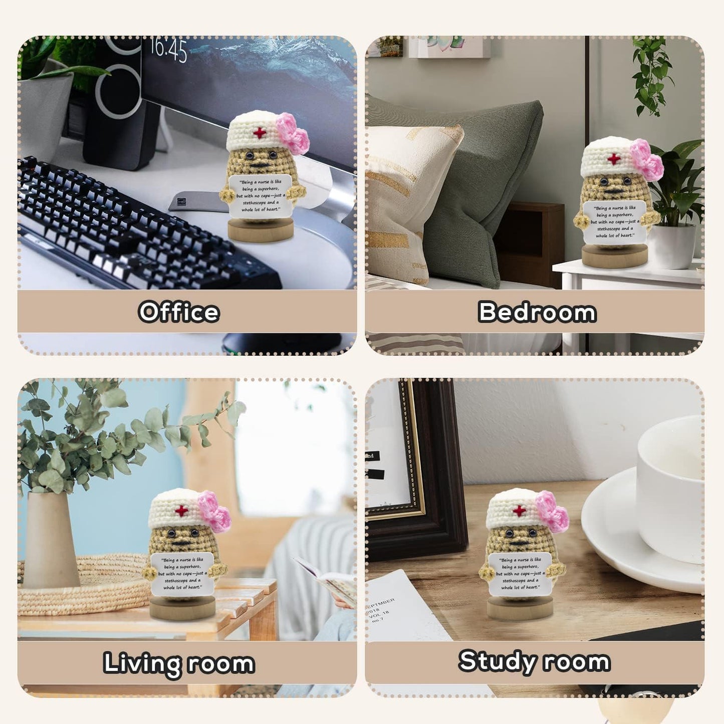 Funny Mini Positive Potato, Cute Crochet Doll with Positive Card, Soft Wool Knitting Toy Decoration