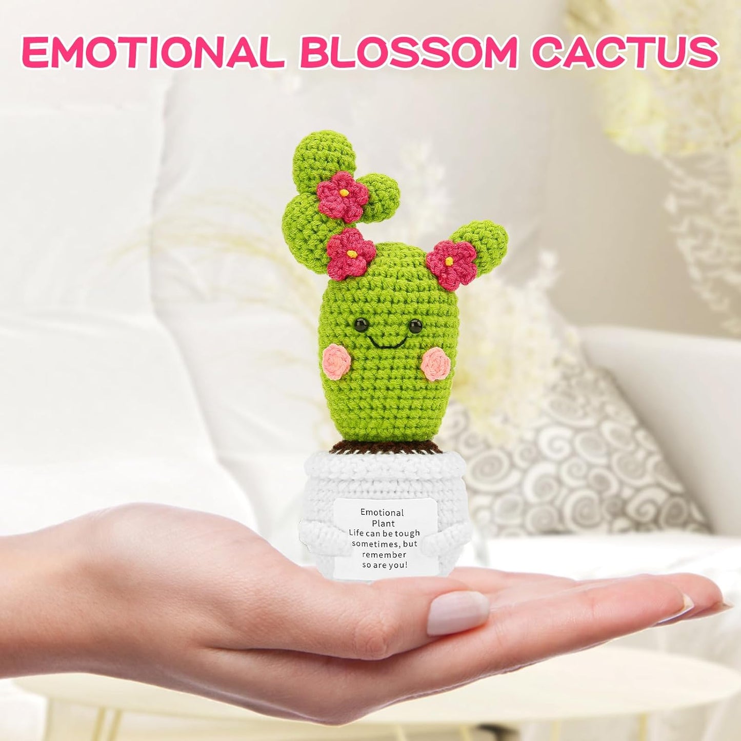 Hoedia Handmade Emotional Pickle Gift, Cucumber Crochet Doll Inspirational Gifts with Cards, Cute Knitted Funny Support Pickle Potato Friend Birthday (Emotional Strawberry)