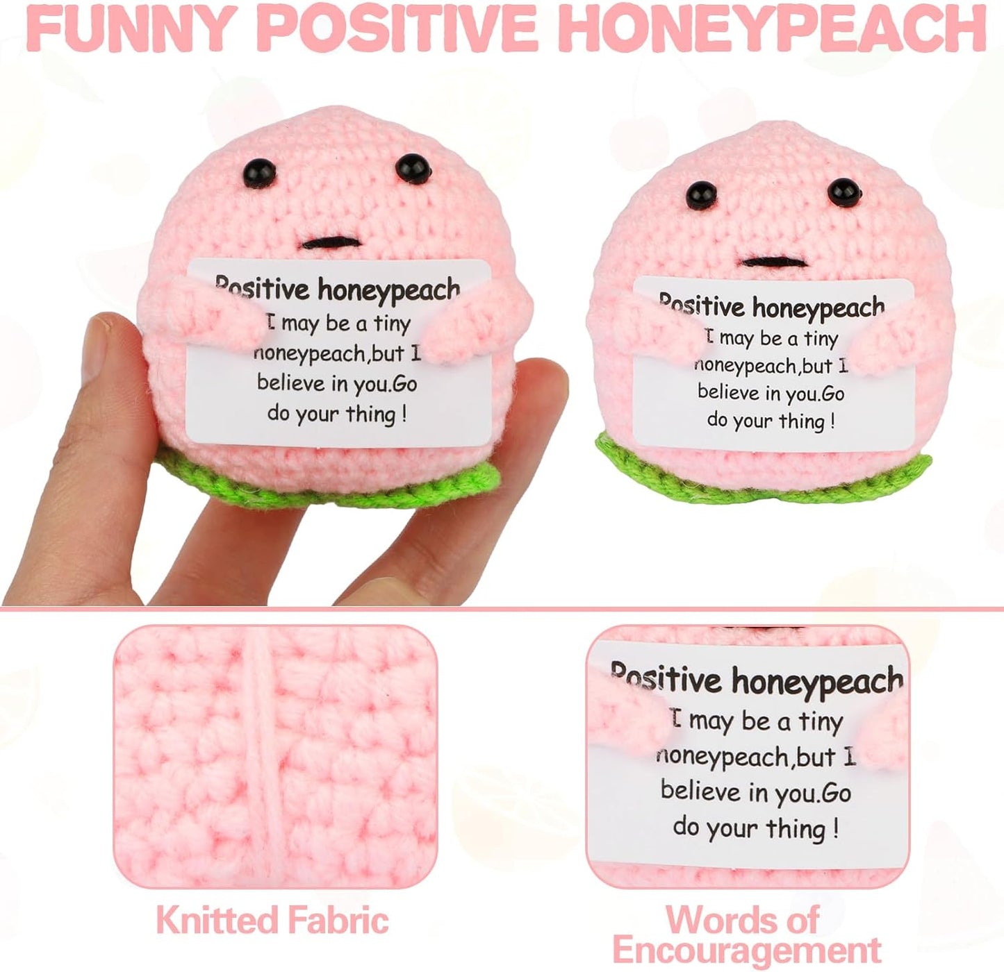 Hoedia Handmade Emotional Pickle Gift, Cucumber Crochet Doll Inspirational Gifts with Cards, Cute Knitted Funny Support Pickle Potato Friend Birthday (Emotional Strawberry)