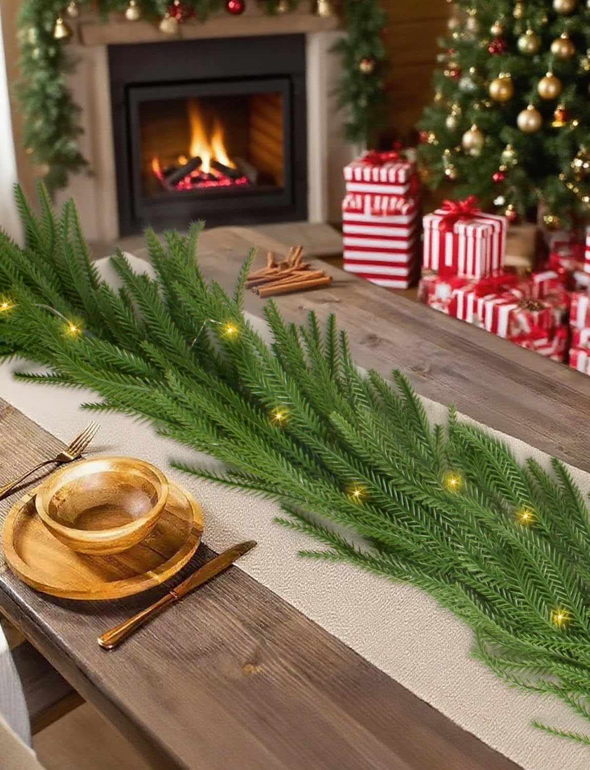2025 Upgraded 6 Ft Artificial Norfolk Pine Garlands, Real Touch Winter Pine Garland, for Staircase, Table, Mantle, Wall, Indoor, Outdoor Christmas Decorations, Flower Arranging(1 Pack Without Light)