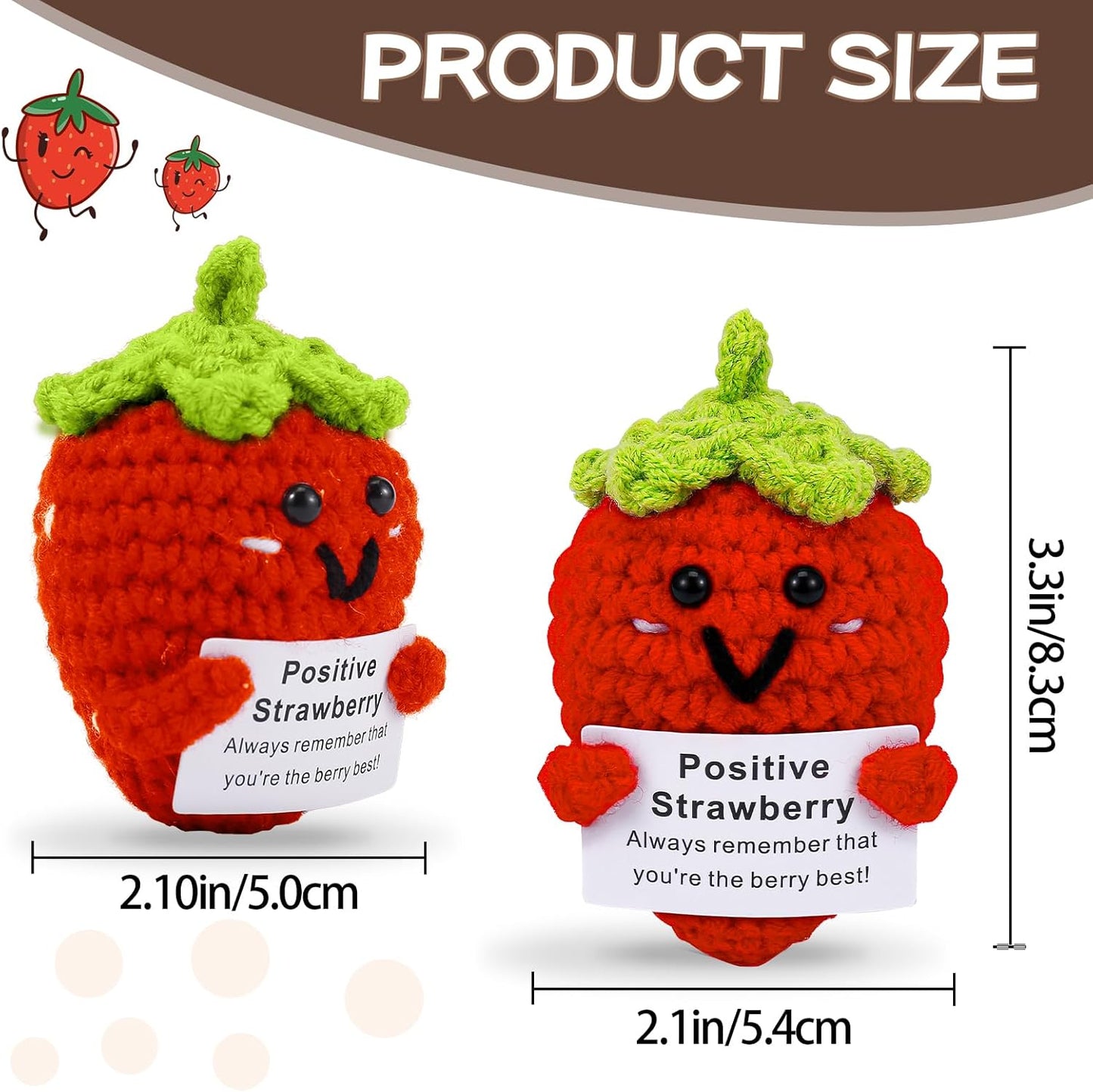 Hoedia Handmade Emotional Pickle Gift, Cucumber Crochet Doll Inspirational Gifts with Cards, Cute Knitted Funny Support Pickle Potato Friend Birthday (Emotional Strawberry)