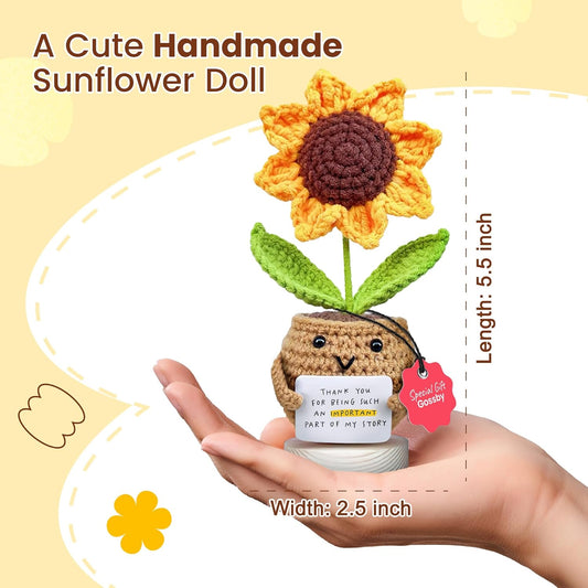 Handmade Positive Sunflower Doll Crochet with Card - Thank You for Listening - Appreciation Gift