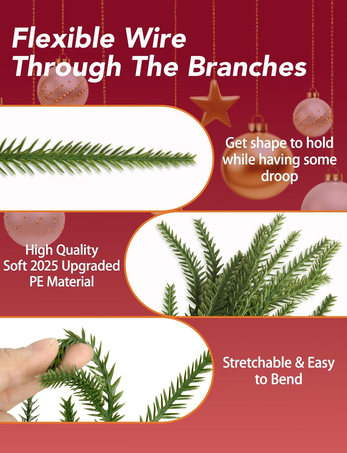 2025 Upgraded 6 Ft Artificial Norfolk Pine Garlands, Real Touch Winter Pine Garland, for Staircase, Table, Mantle, Wall, Indoor, Outdoor Christmas Decorations, Flower Arranging(1 Pack Without Light)