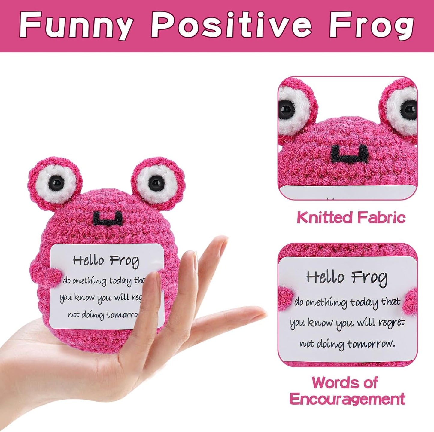 Hoedia Handmade Emotional Pickle Gift, Cucumber Crochet Doll Inspirational Gifts with Cards, Cute Knitted Funny Support Pickle Potato Friend Birthday (Emotional Strawberry)