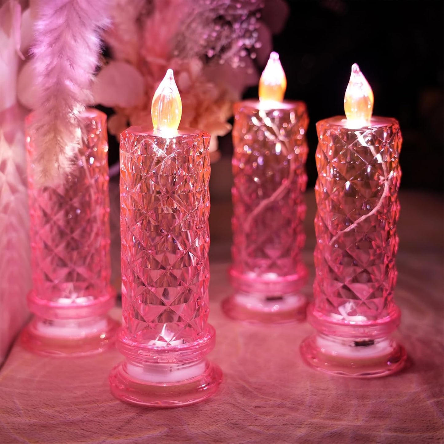 Rose Shadow LED Flameless Candles, 6PCS Romantic Battery Operated Candles Led Pillar Candles for Valentines Anniversary Wedding Christmas Decorations(White, D 2.5" x H 7.2")