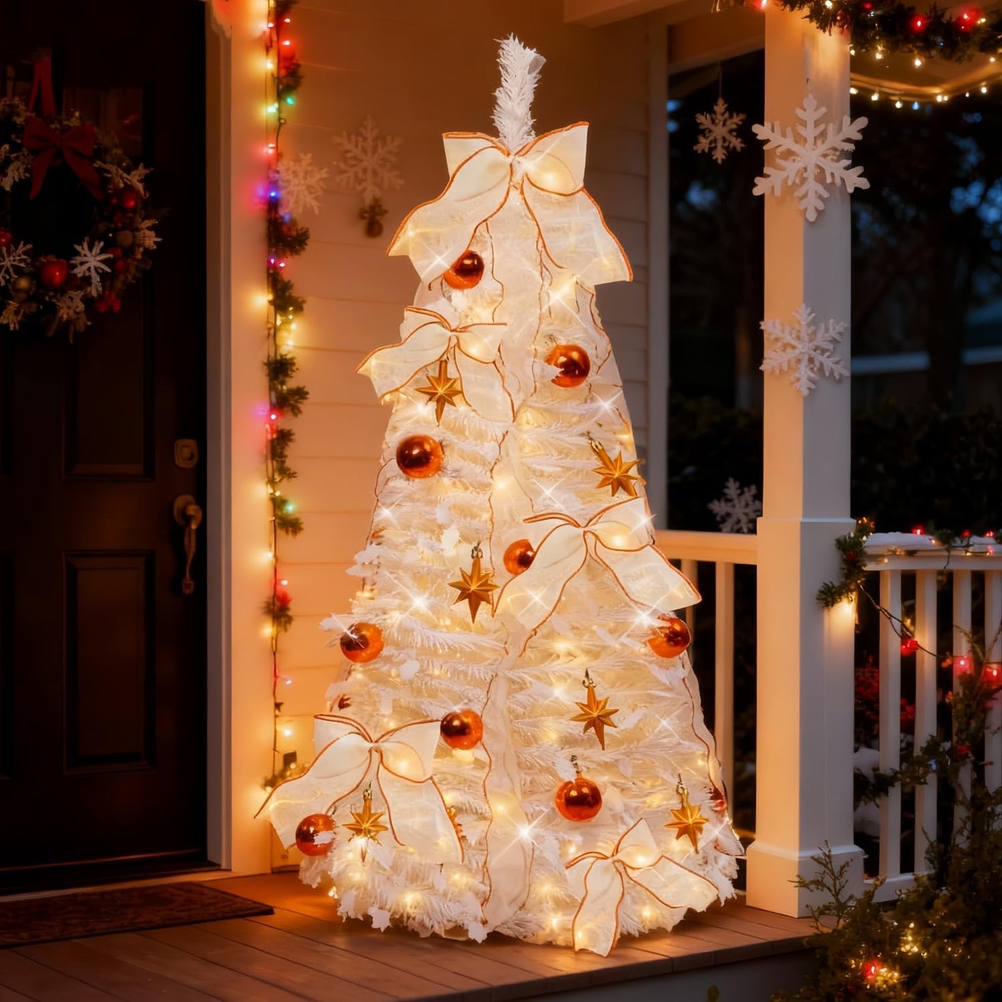 4FT Prelit Pop Up Christmas Tree, Pre-Decorated Collapsible Christmas Tree with 80 Warm White LED Lights, Foldable Artificial Tree for Easy Setup Holiday Decoration