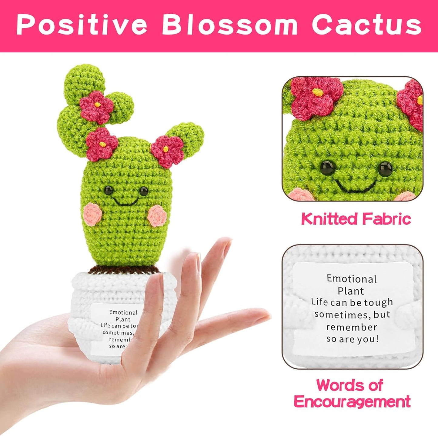 Hoedia Handmade Emotional Pickle Gift, Cucumber Crochet Doll Inspirational Gifts with Cards, Cute Knitted Funny Support Pickle Potato Friend Birthday (Emotional Strawberry)