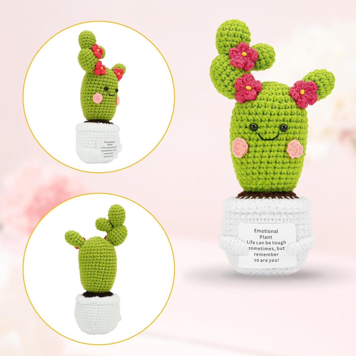 Hoedia Handmade Emotional Pickle Gift, Cucumber Crochet Doll Inspirational Gifts with Cards, Cute Knitted Funny Support Pickle Potato Friend Birthday (Emotional Strawberry)
