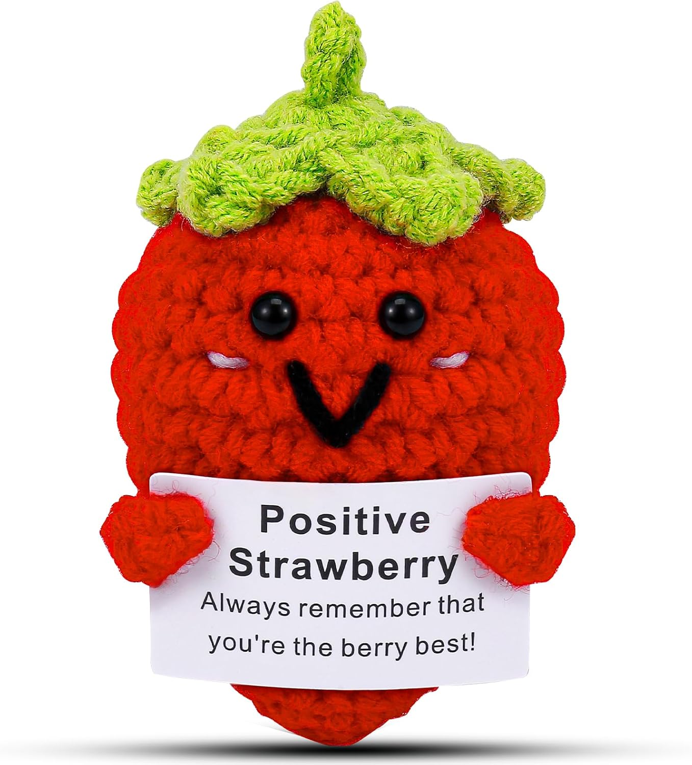 Hoedia Handmade Emotional Pickle Gift, Cucumber Crochet Doll Inspirational Gifts with Cards, Cute Knitted Funny Support Pickle Potato Friend Birthday (Emotional Strawberry)