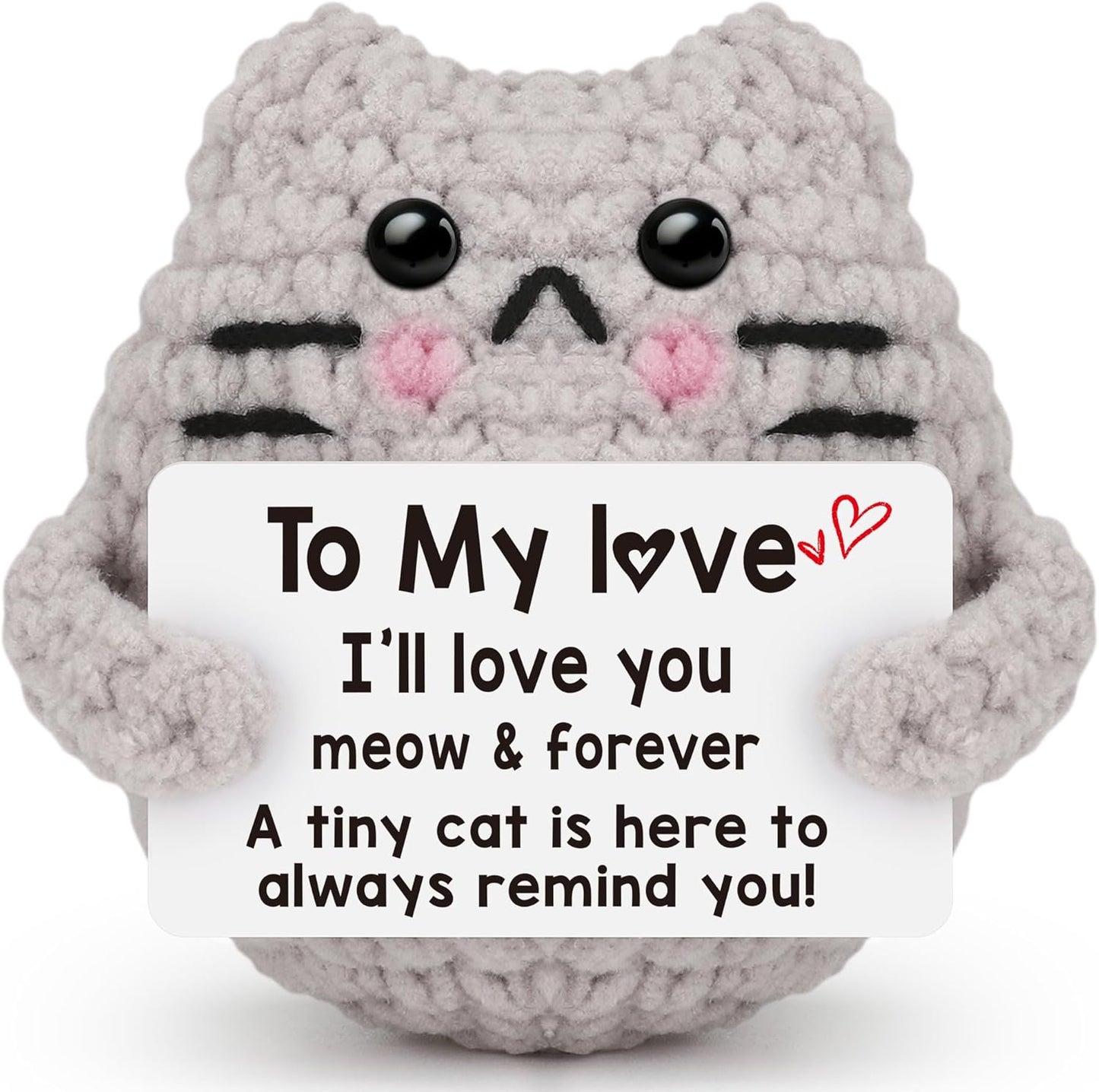Crochet Cat Easter Basket Stuffers Positive Cat Crochet for Friend for Mom Grandma Dad Grandpa Daughter Son Gifts, Emotional Coworker Sister Brother Support Small Birthday Gifts