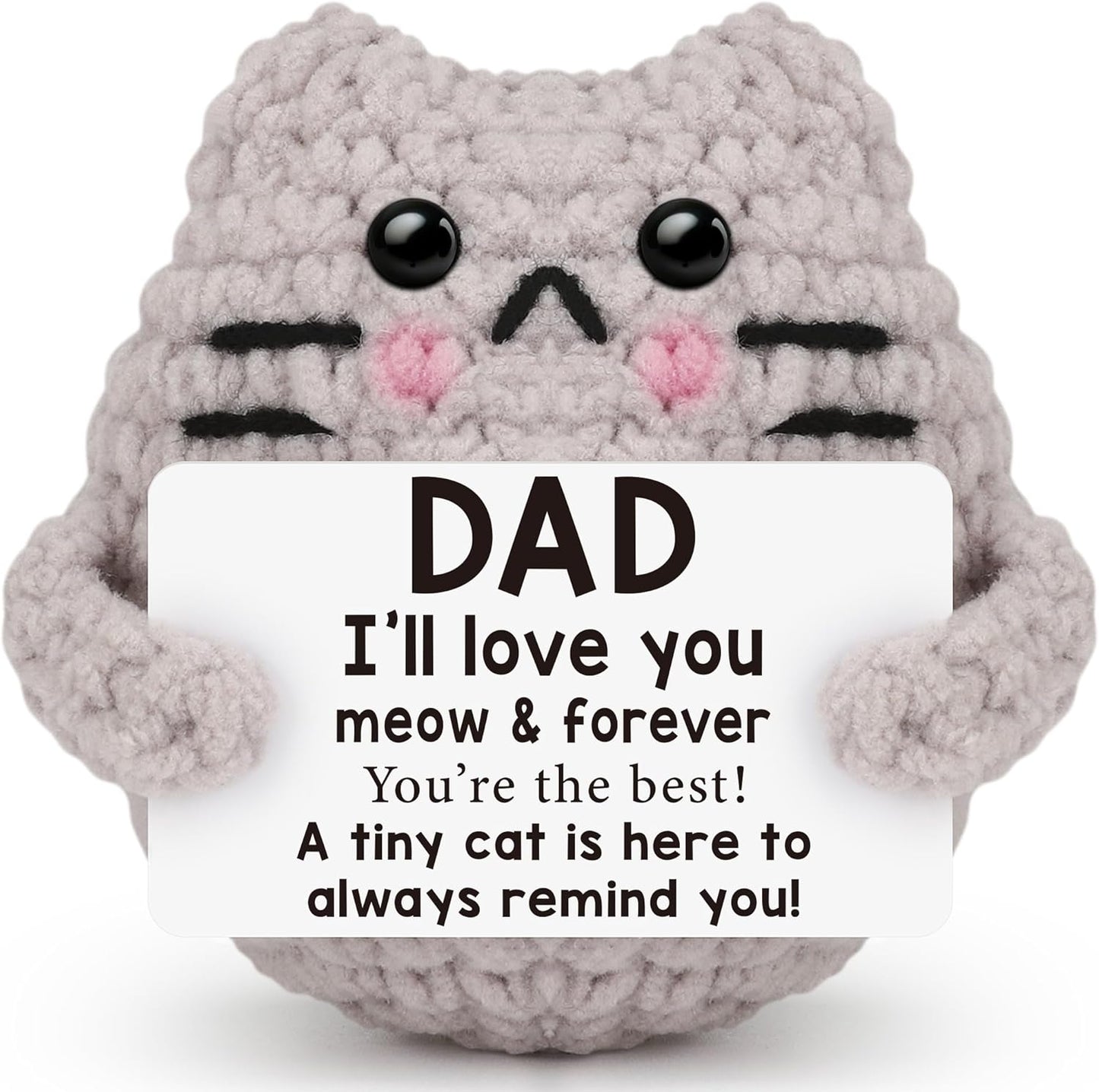 Crochet Cat Easter Basket Stuffers Positive Cat Crochet for Friend for Mom Grandma Dad Grandpa Daughter Son Gifts, Emotional Coworker Sister Brother Support Small Birthday Gifts