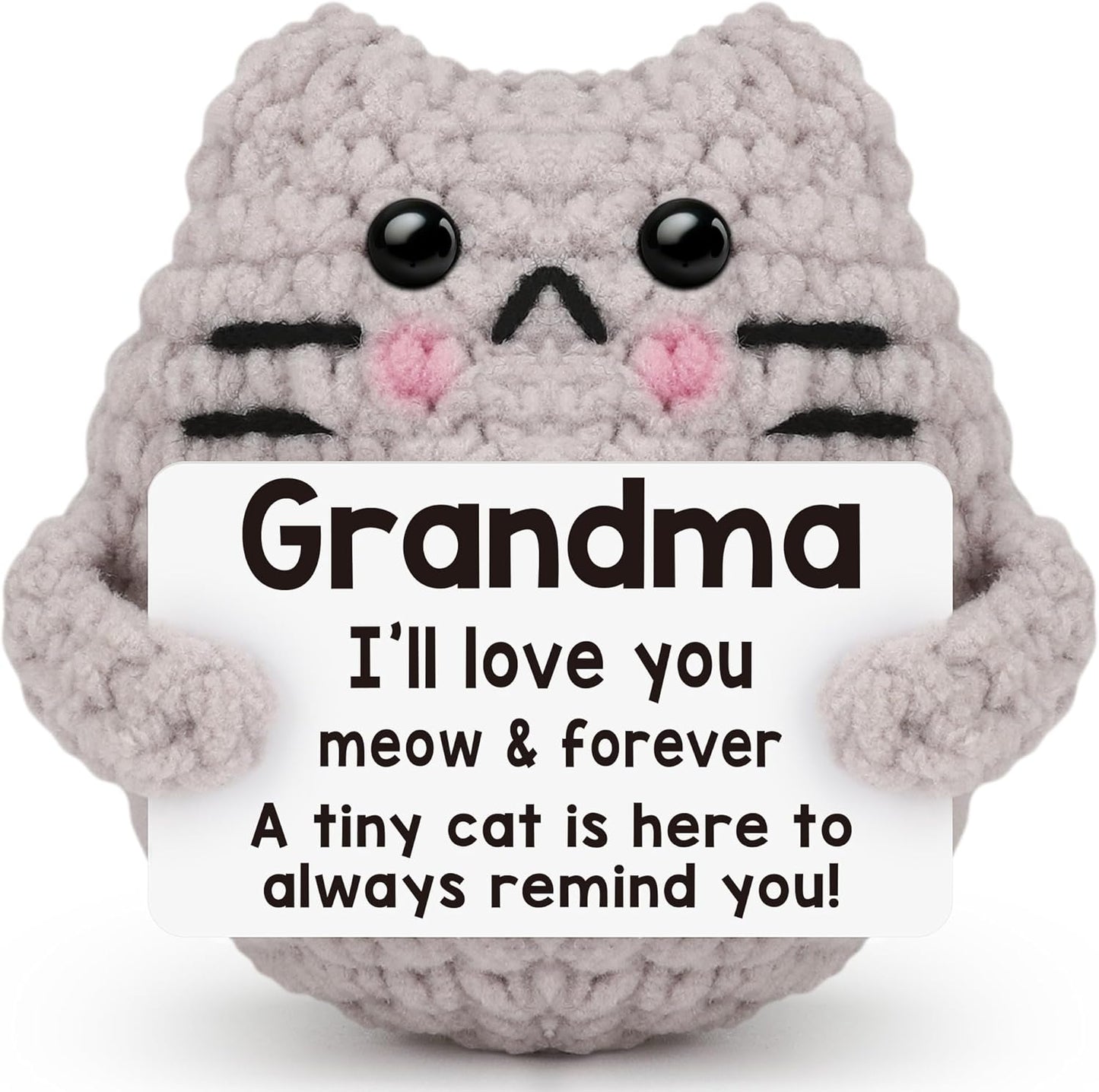Crochet Cat Easter Basket Stuffers Positive Cat Crochet for Friend for Mom Grandma Dad Grandpa Daughter Son Gifts, Emotional Coworker Sister Brother Support Small Birthday Gifts