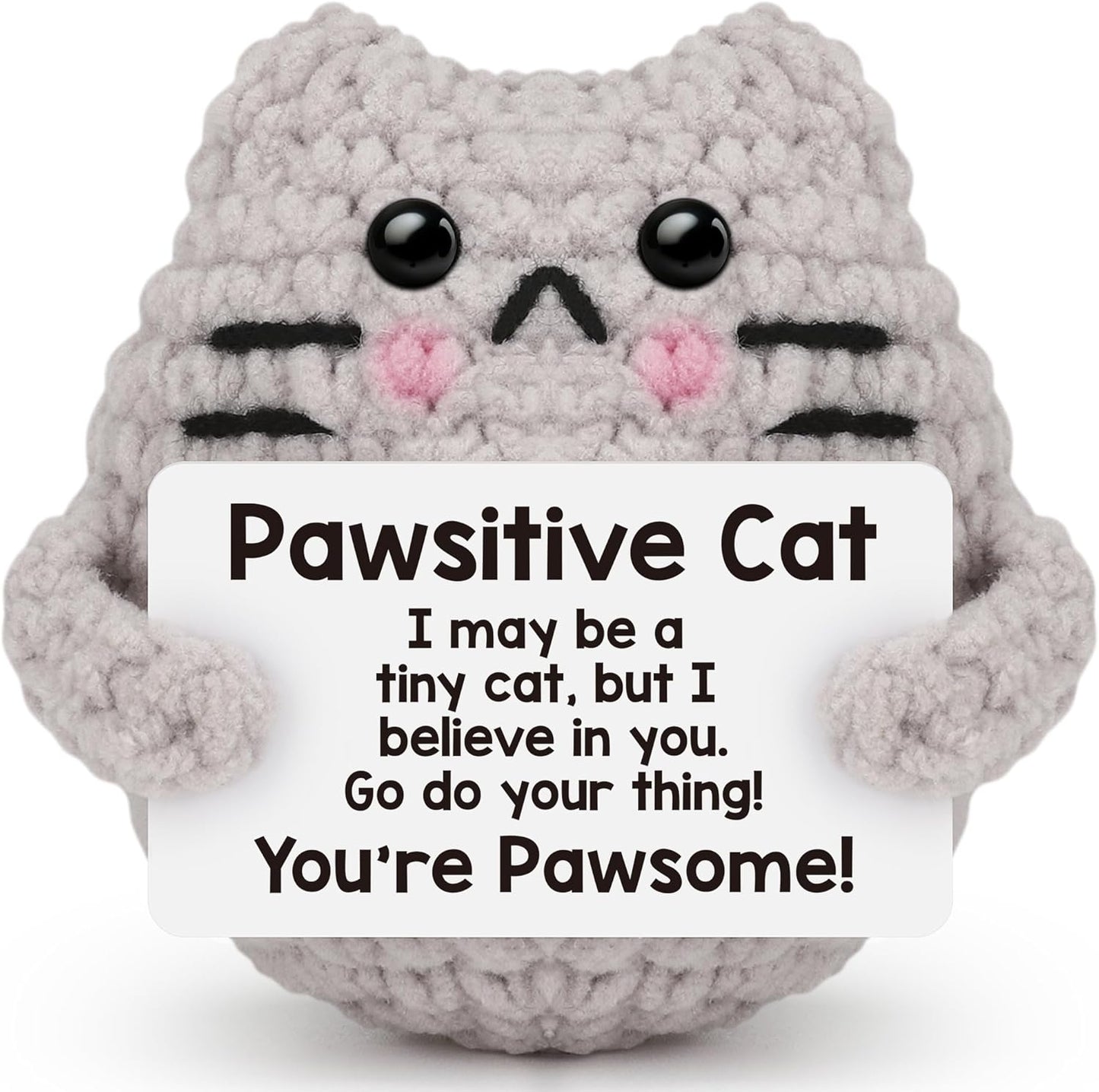 Crochet Cat Easter Basket Stuffers Positive Cat Crochet for Friend for Mom Grandma Dad Grandpa Daughter Son Gifts, Emotional Coworker Sister Brother Support Small Birthday Gifts