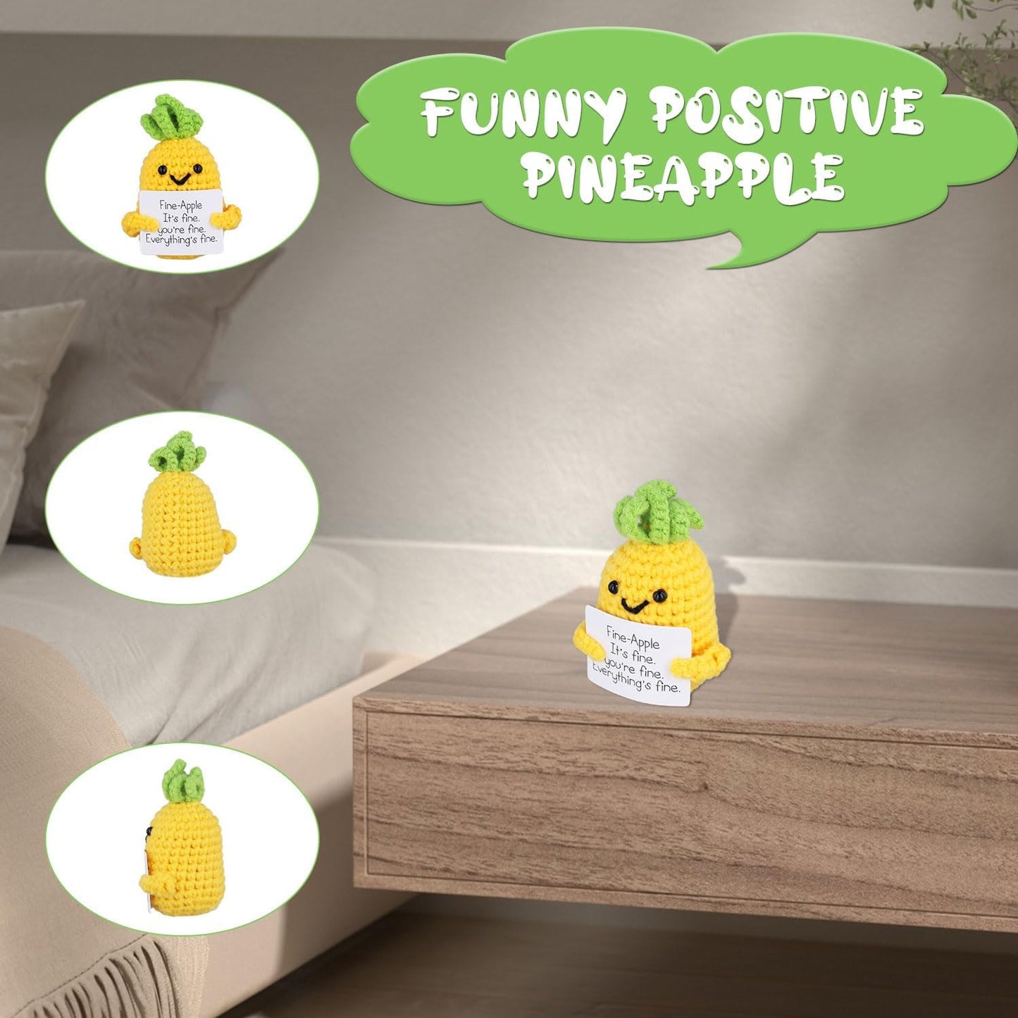 Funny Positive Pineapple, Knitted Pineapple Potato Toy with Encouraging Card Party Decoration Encouragement Gift