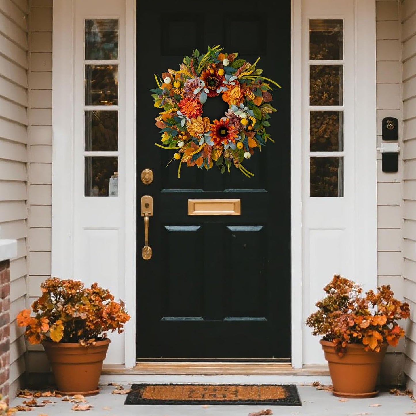 Fall Wreaths for Front Door 24 Inch Fall Wreath with Sunflowers, Dahlias & Pumpkins Autumn Harvest Wreath for Thanksgiving Outdoor or Indoor Autumn Wreaths for Front Door