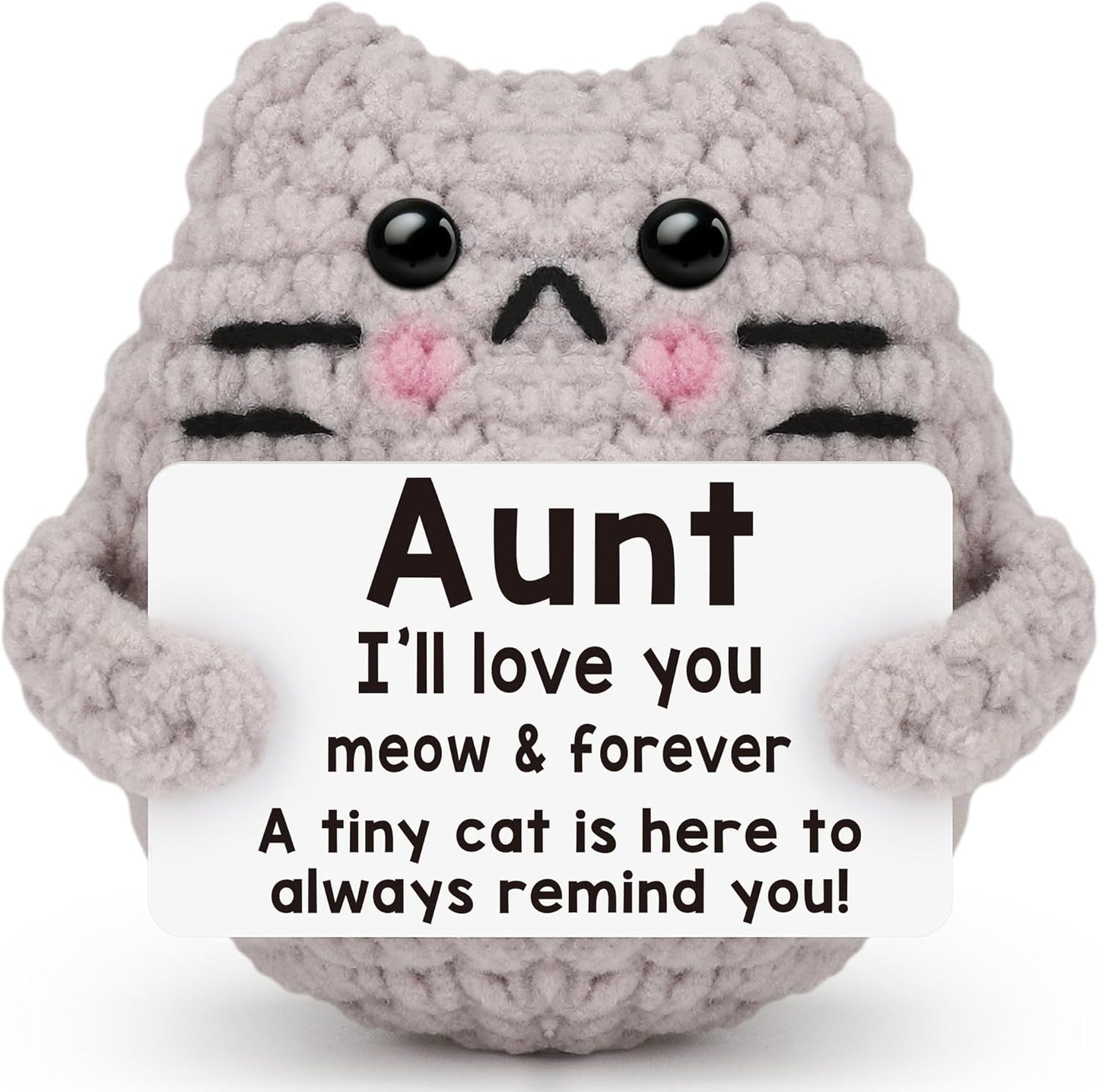 Crochet Cat Easter Basket Stuffers Positive Cat Crochet for Friend for Mom Grandma Dad Grandpa Daughter Son Gifts, Emotional Coworker Sister Brother Support Small Birthday Gifts