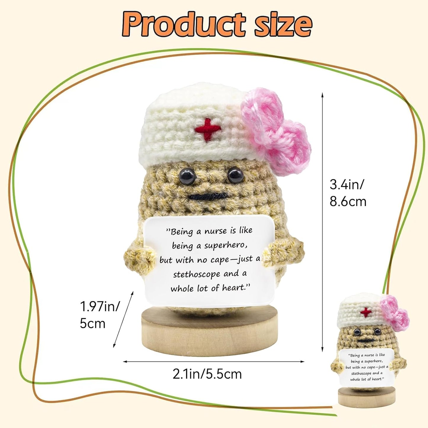 Funny Mini Positive Potato, Cute Crochet Doll with Positive Card, Soft Wool Knitting Toy Decoration