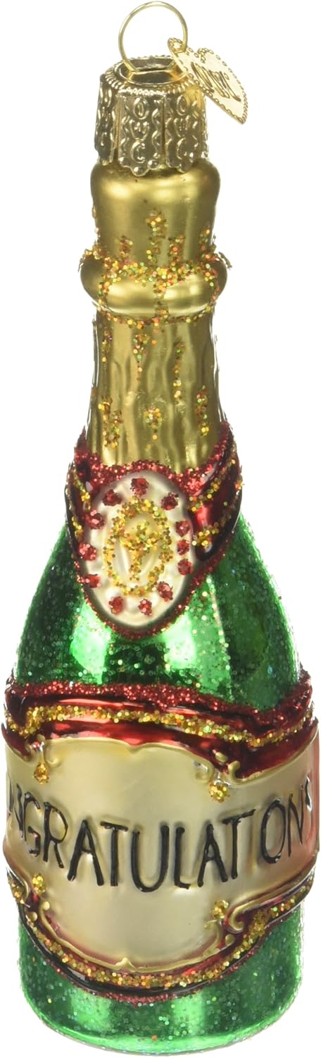 Old World Christmas Prosecco Bottle Glass Blown Ornament for Christmas Tree, Handcrafted Holiday Decoration, Adult Beverages Collection