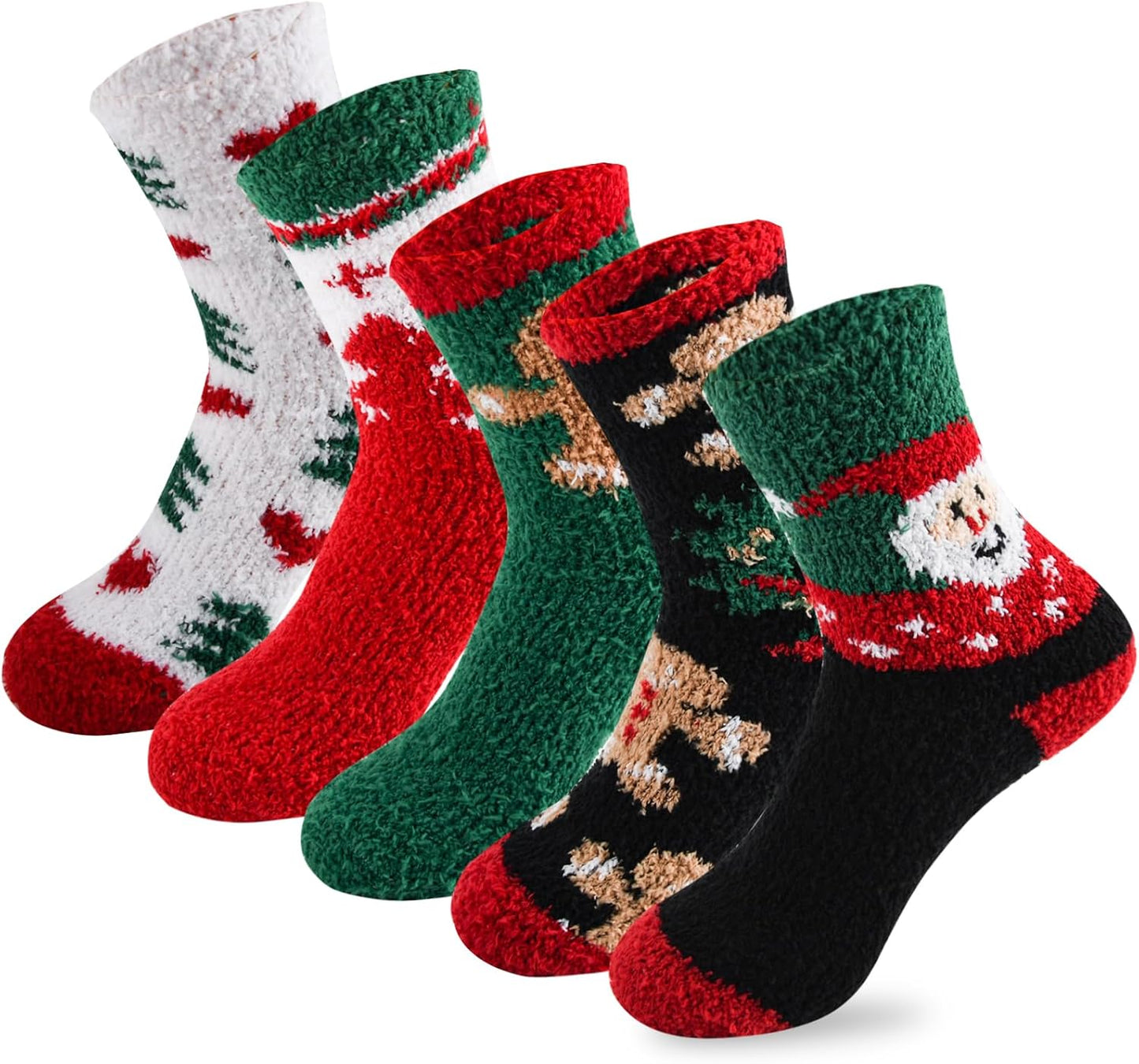 5Pairs Free Size Fuzzy Socks Soft Wool Crew Warm Socks for Women Winter Multicolor Christmas Womens Winter Socks Gift Box