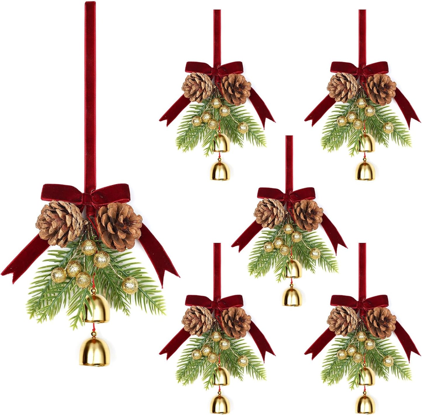 24" Christmas Wreaths for Front Door 2 PCS Christmas Teardrop Swag Winter Wreath with Red Ball Red Berry Pine Needles for Indoor Outdoor Farmhouse Home Wall Window Festival Wedding Decor
