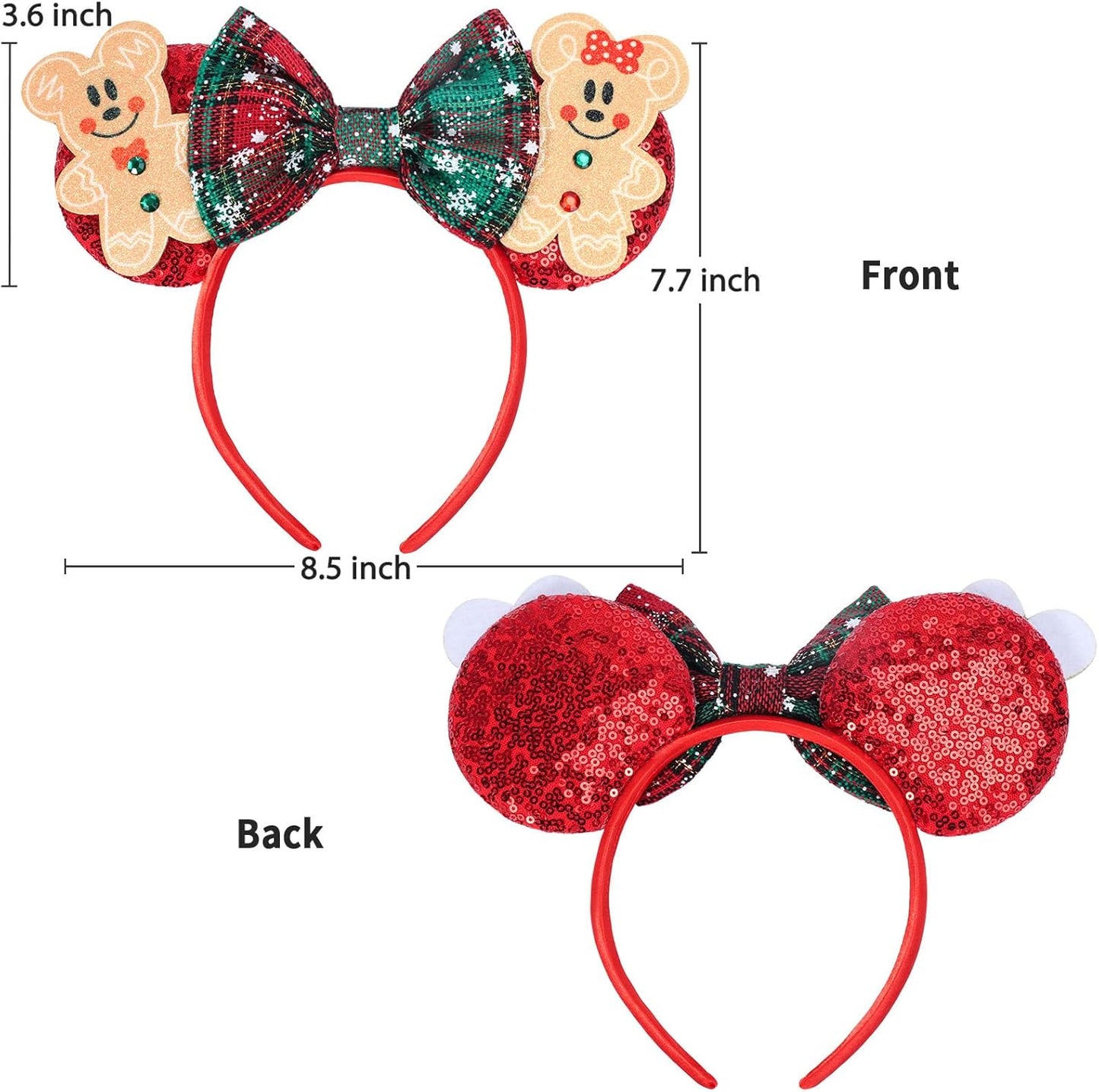 Christmas Mouse Ears Headband, Christmas Ears for Women Adult Kids, Christmas Headband Park Ears Christmas Party Cosplay Costumes Accessories (Ginger)