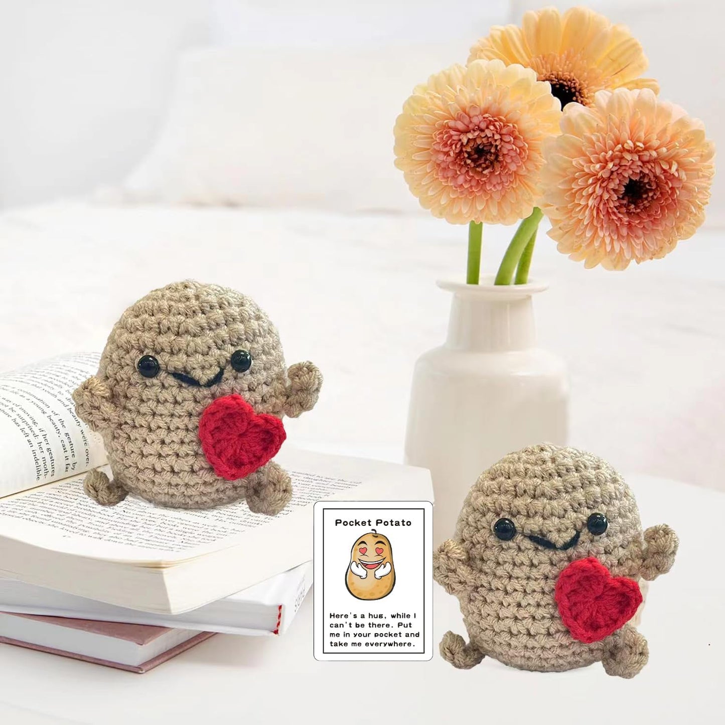 Funny Mini Positive Potato, Cute Crochet Doll with Positive Card, Soft Wool Knitting Toy Decoration