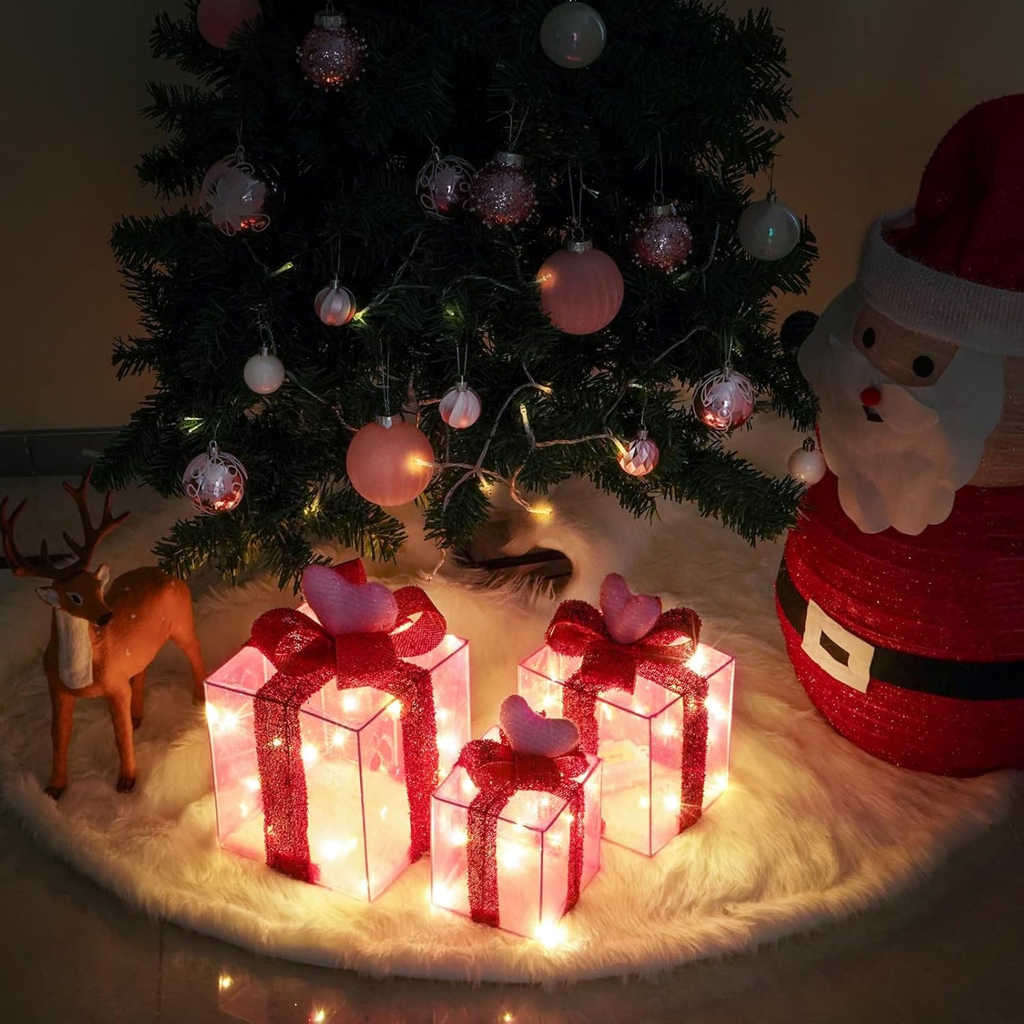 Christmas Joy Lighted Gift Boxes Decorations Set of 3, 2.6Ft Stackable Christmas Nesting Boxes Battery Operated for Home and Party Decoration