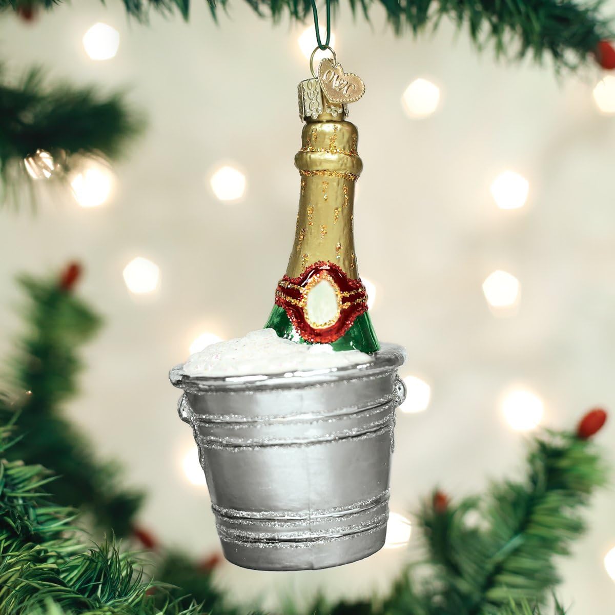 Old World Christmas Prosecco Bottle Glass Blown Ornament for Christmas Tree, Handcrafted Holiday Decoration, Adult Beverages Collection