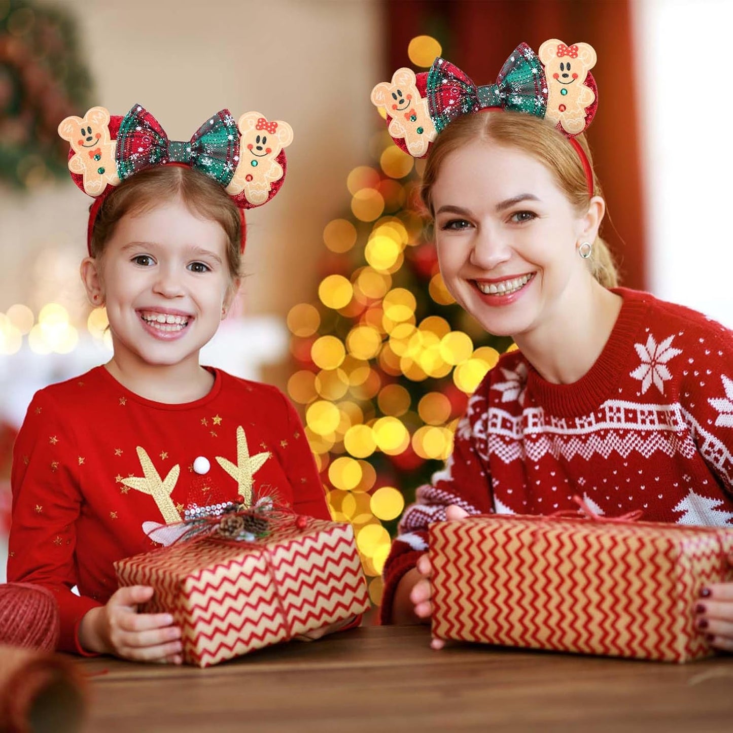 Christmas Mouse Ears Headband, Christmas Ears for Women Adult Kids, Christmas Headband Park Ears Christmas Party Cosplay Costumes Accessories (Ginger)