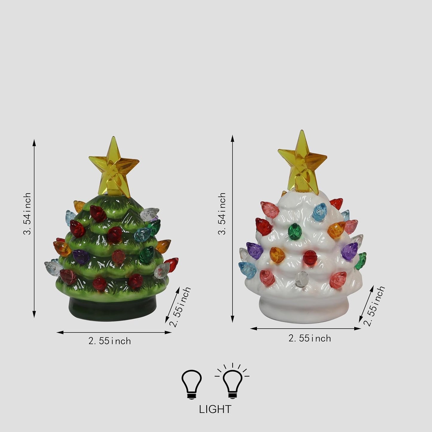 MOMENTS IN TIME 2pc 3.5”H LED Ceramic Mini Christmas Tree, LED Light up, Battery Operated Cell Battery Included.