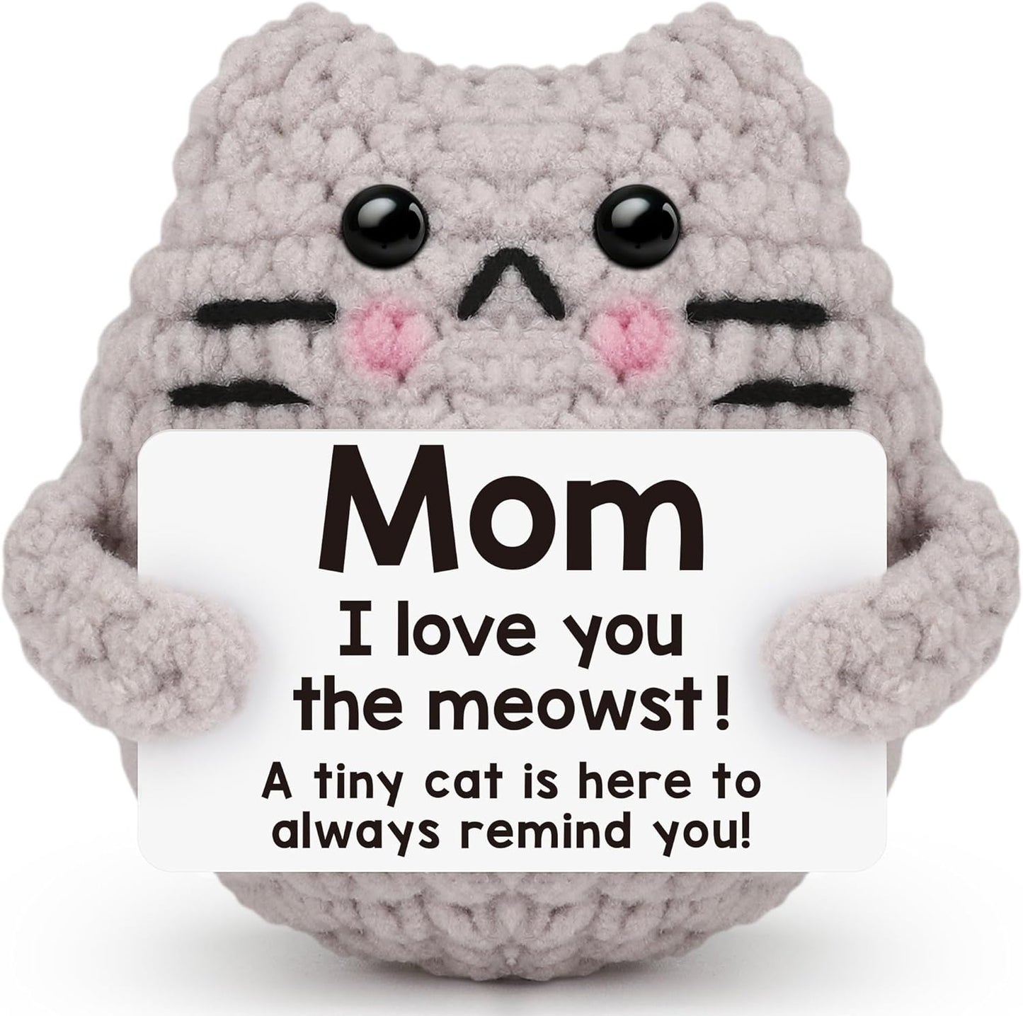 Crochet Cat Easter Basket Stuffers Positive Cat Crochet for Friend for Mom Grandma Dad Grandpa Daughter Son Gifts, Emotional Coworker Sister Brother Support Small Birthday Gifts