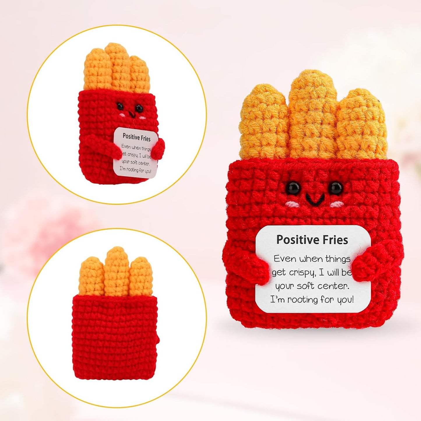 Hoedia Handmade Emotional Pickle Gift, Cucumber Crochet Doll Inspirational Gifts with Cards, Cute Knitted Funny Support Pickle Potato Friend Birthday (Emotional Strawberry)