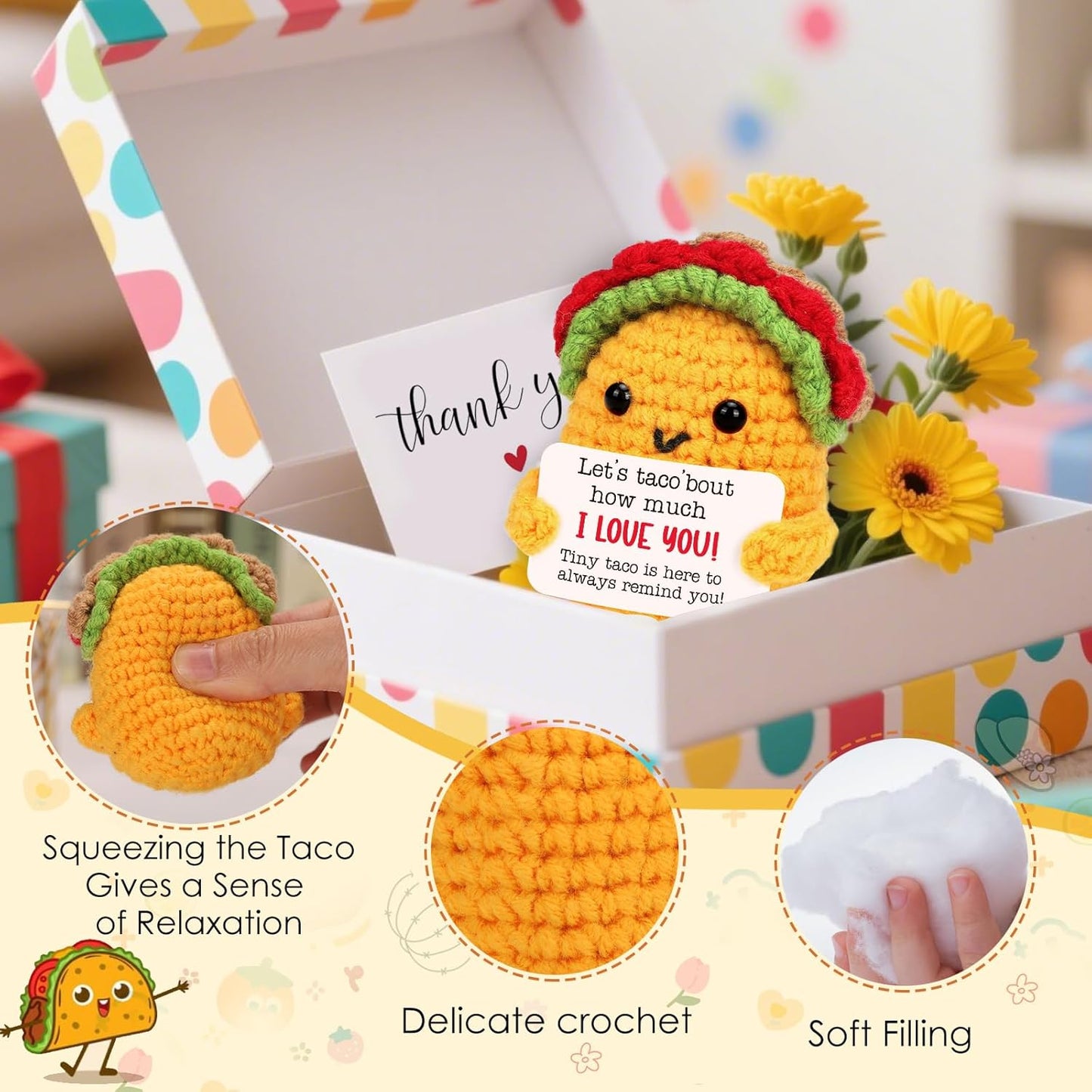 Positive Crochet Taco Christmas Birthday Gifts Home Decor Emotional Inspirational Support