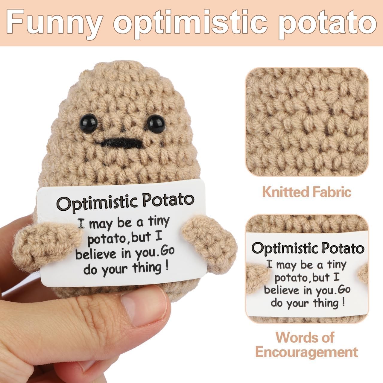 Mini Optimistic Funny Potato, Knitted Doll with Card for Cheer Up Gifts and Party Decorations