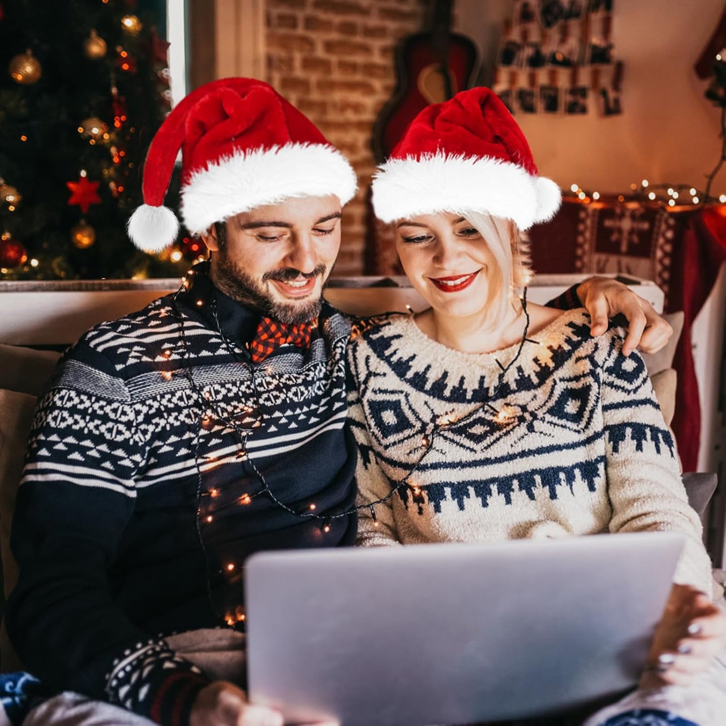 Christmas Hat, Santa Hat Holiday for Adults Unisex Velvet Comfort Extra Thicken Fur Xmas Hat for New Year Festive Party