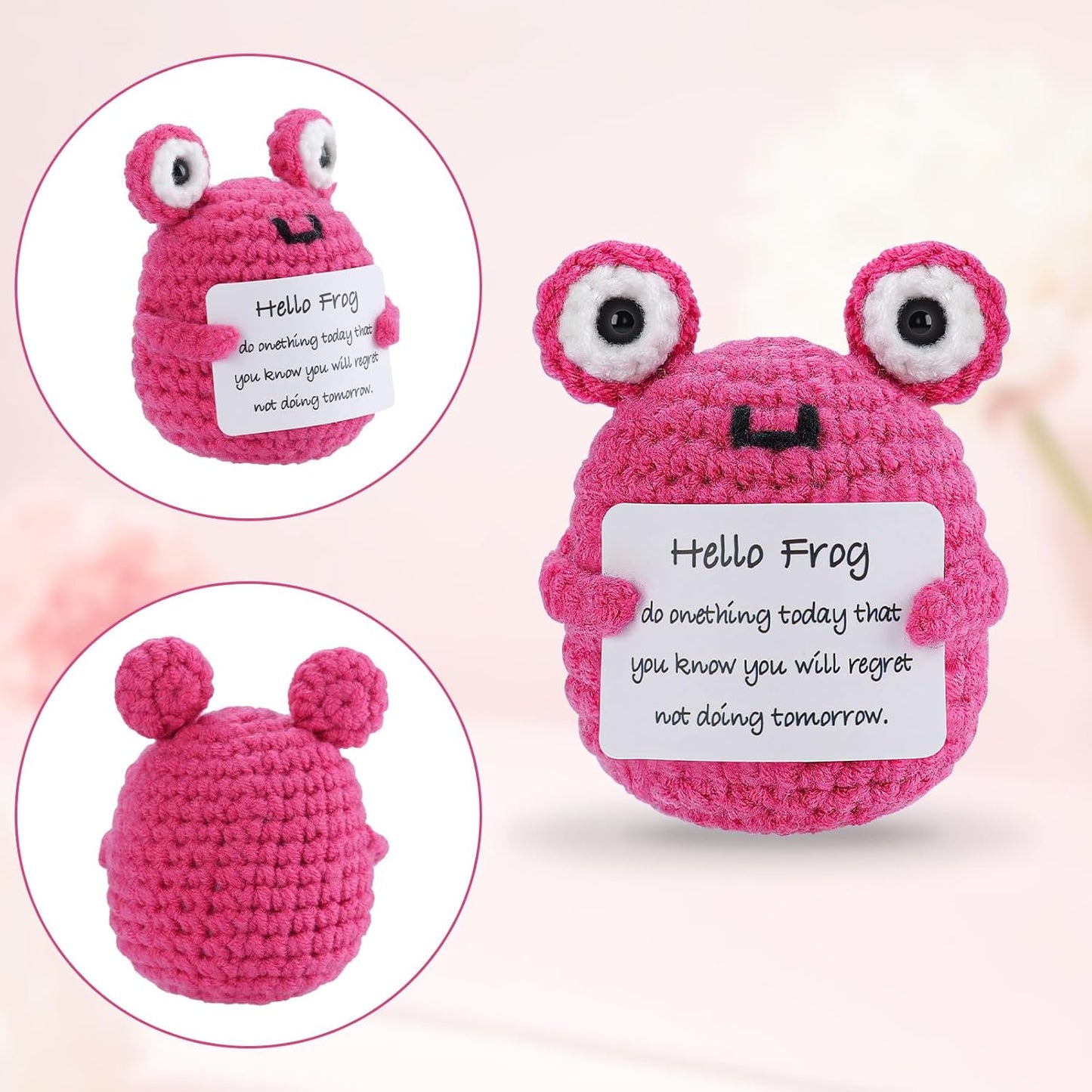 Hoedia Handmade Emotional Pickle Gift, Cucumber Crochet Doll Inspirational Gifts with Cards, Cute Knitted Funny Support Pickle Potato Friend Birthday (Emotional Strawberry)