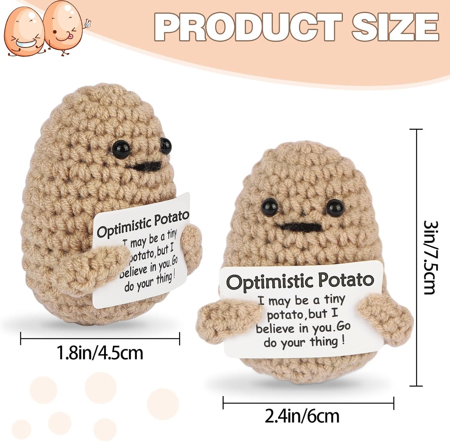 Mini Optimistic Funny Potato, Knitted Doll with Card for Cheer Up Gifts and Party Decorations