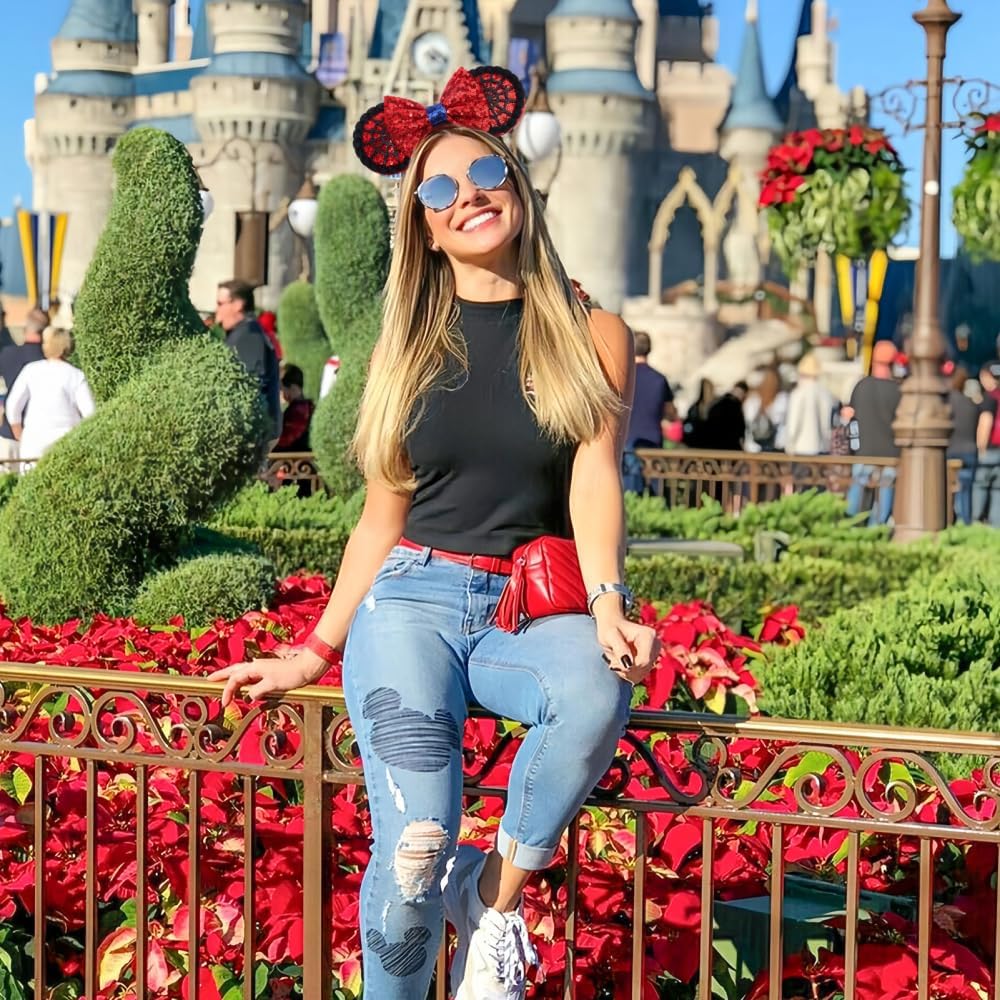 Christmas Mouse Ears Headband, Christmas Ears for Women Adult Kids, Christmas Headband Park Ears Christmas Party Cosplay Costumes Accessories (Ginger)