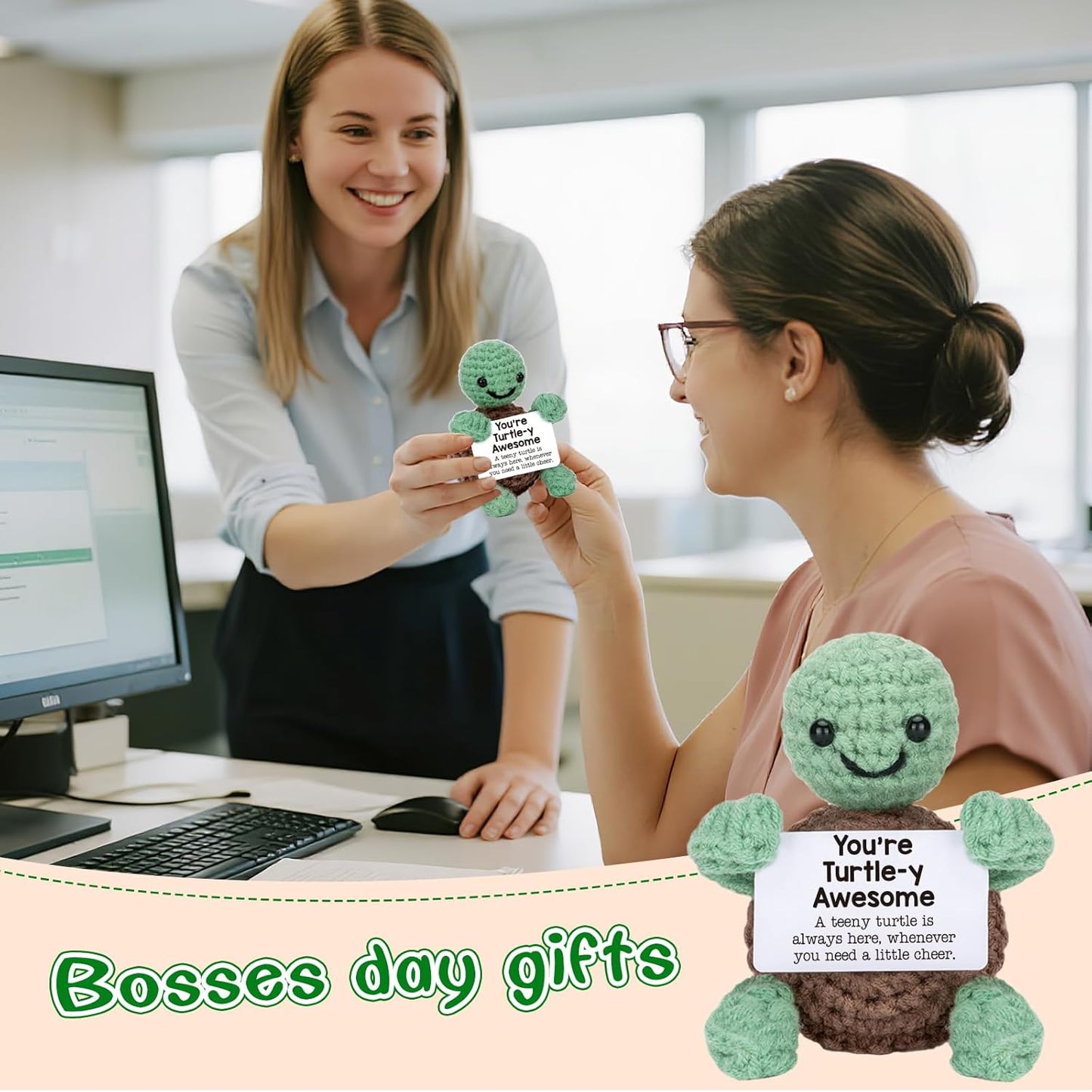 Mini Funny Turtle Birthday Gifts for Christmas, Thanksgiving Bosses Day Retirement Gift, Handmade Emotional Positive Crochet Turtle Decorations