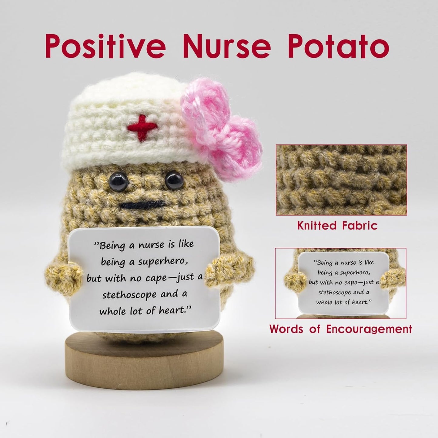 Funny Mini Positive Potato, Cute Crochet Doll with Positive Card, Soft Wool Knitting Toy Decoration