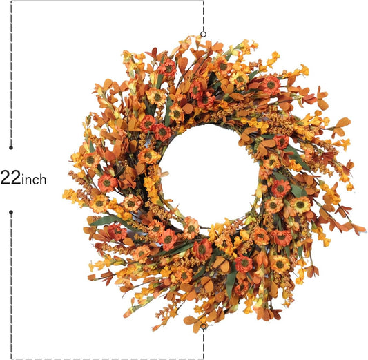 Bibelot 20 Inch Spring Wreath Blue with Green Leaves Wreaths Blue Daisy Artificial Grains White Flower Wreath for Front Door Wreaths,Farmhouse Decor Indoor&Outdoor Wedding Wall Home Decor