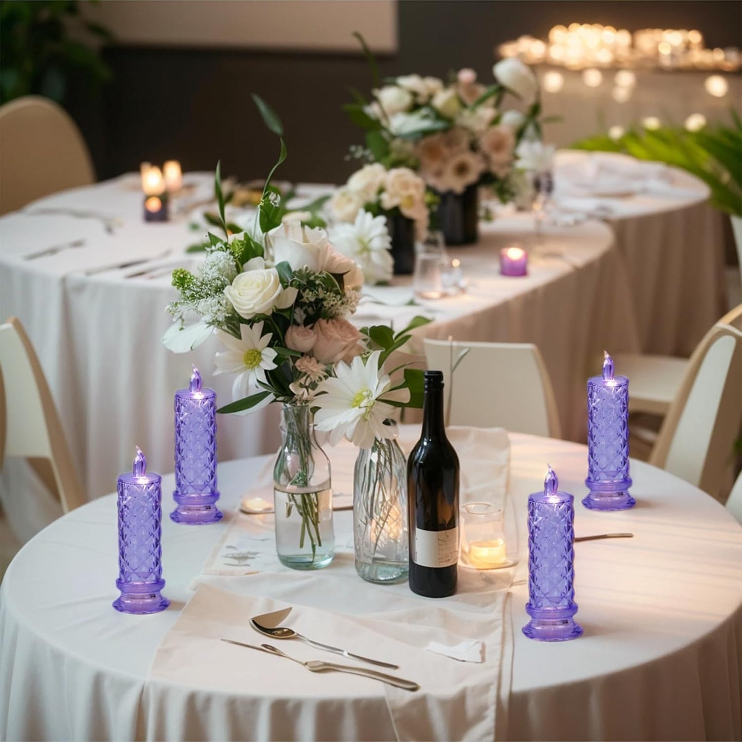 Rose Shadow LED Flameless Candles, 6PCS Romantic Battery Operated Candles Led Pillar Candles for Valentines Anniversary Wedding Christmas Decorations(White, D 2.5" x H 7.2")