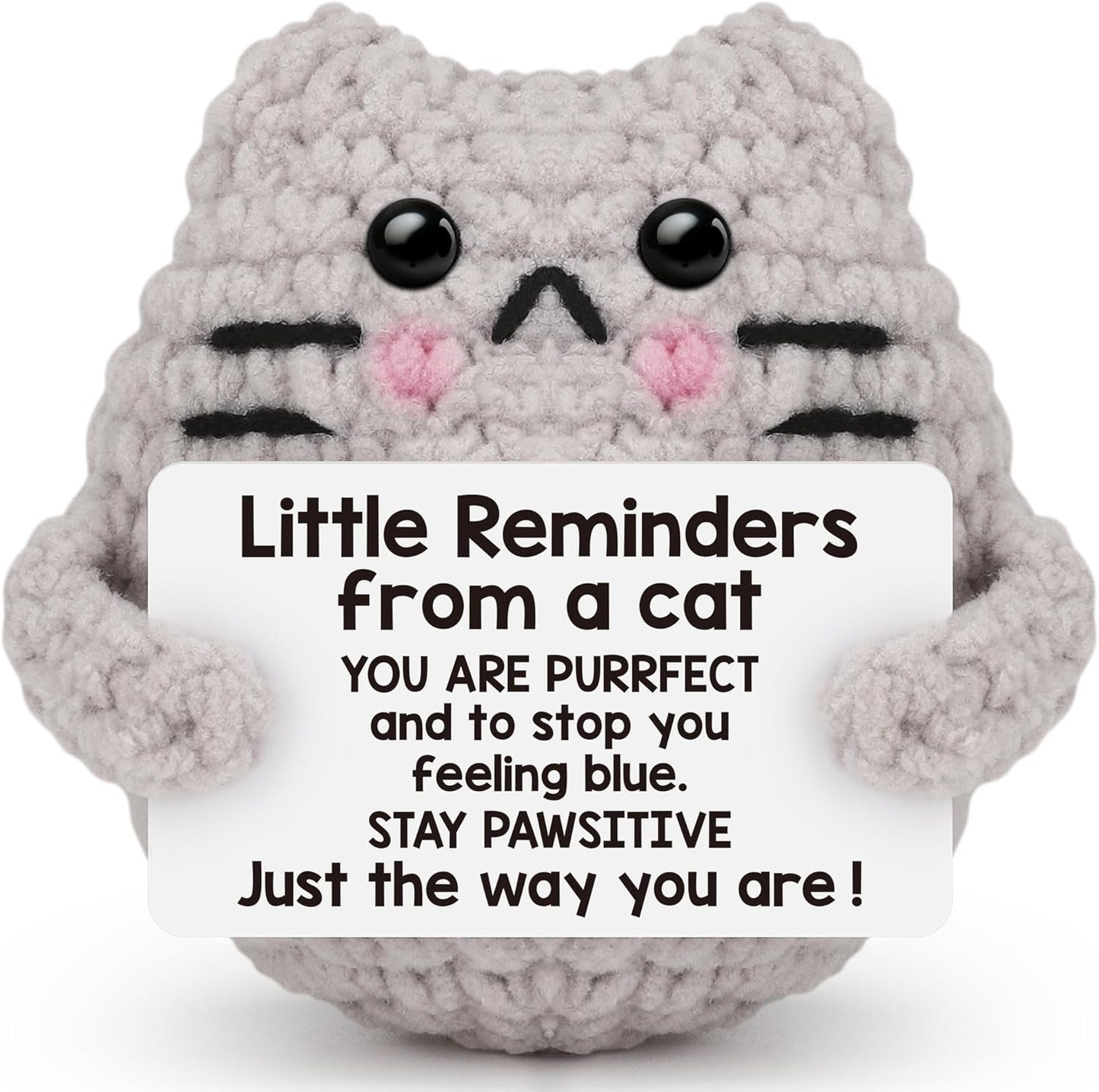 Crochet Cat Easter Basket Stuffers Positive Cat Crochet for Friend for Mom Grandma Dad Grandpa Daughter Son Gifts, Emotional Coworker Sister Brother Support Small Birthday Gifts