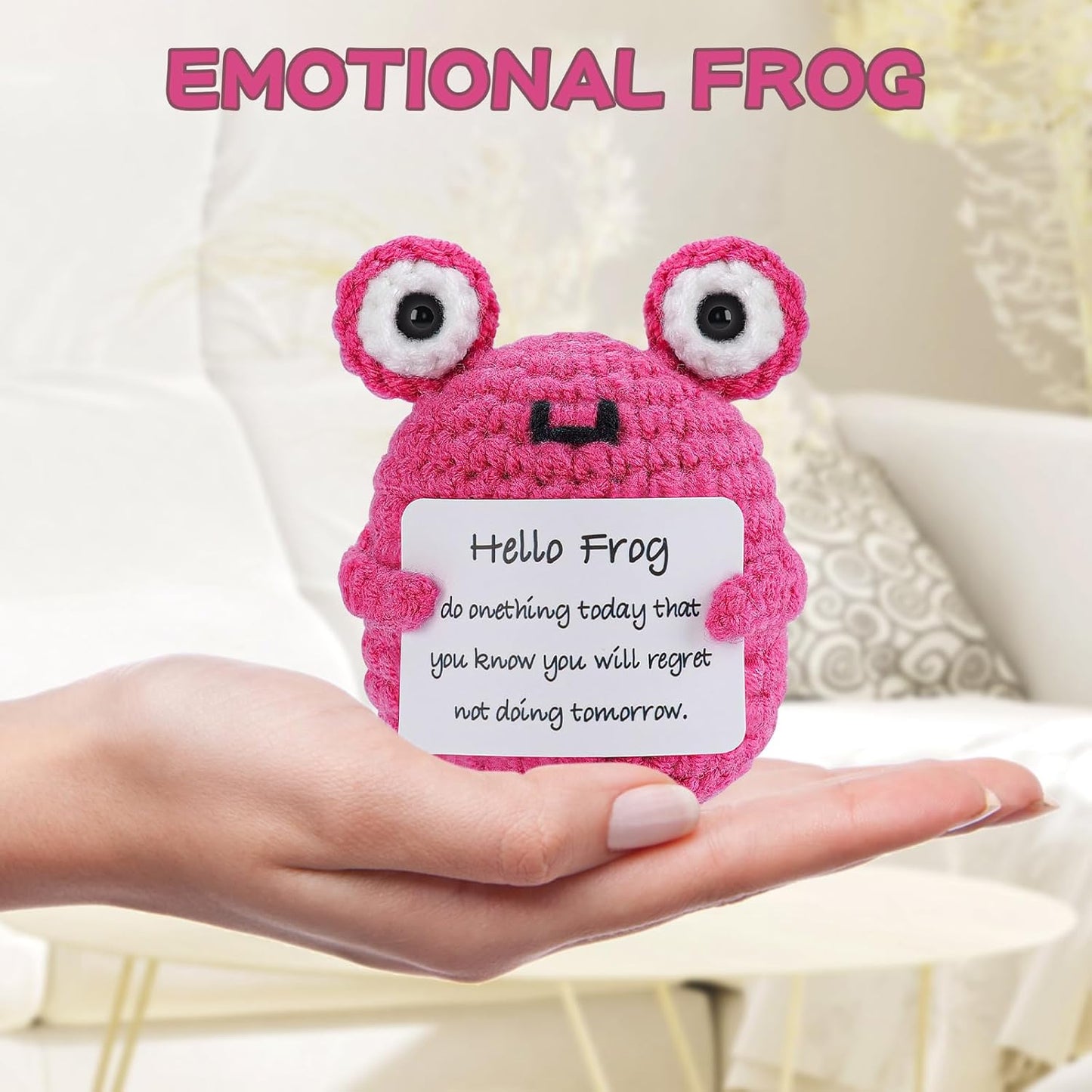 Hoedia Handmade Emotional Pickle Gift, Cucumber Crochet Doll Inspirational Gifts with Cards, Cute Knitted Funny Support Pickle Potato Friend Birthday (Emotional Strawberry)