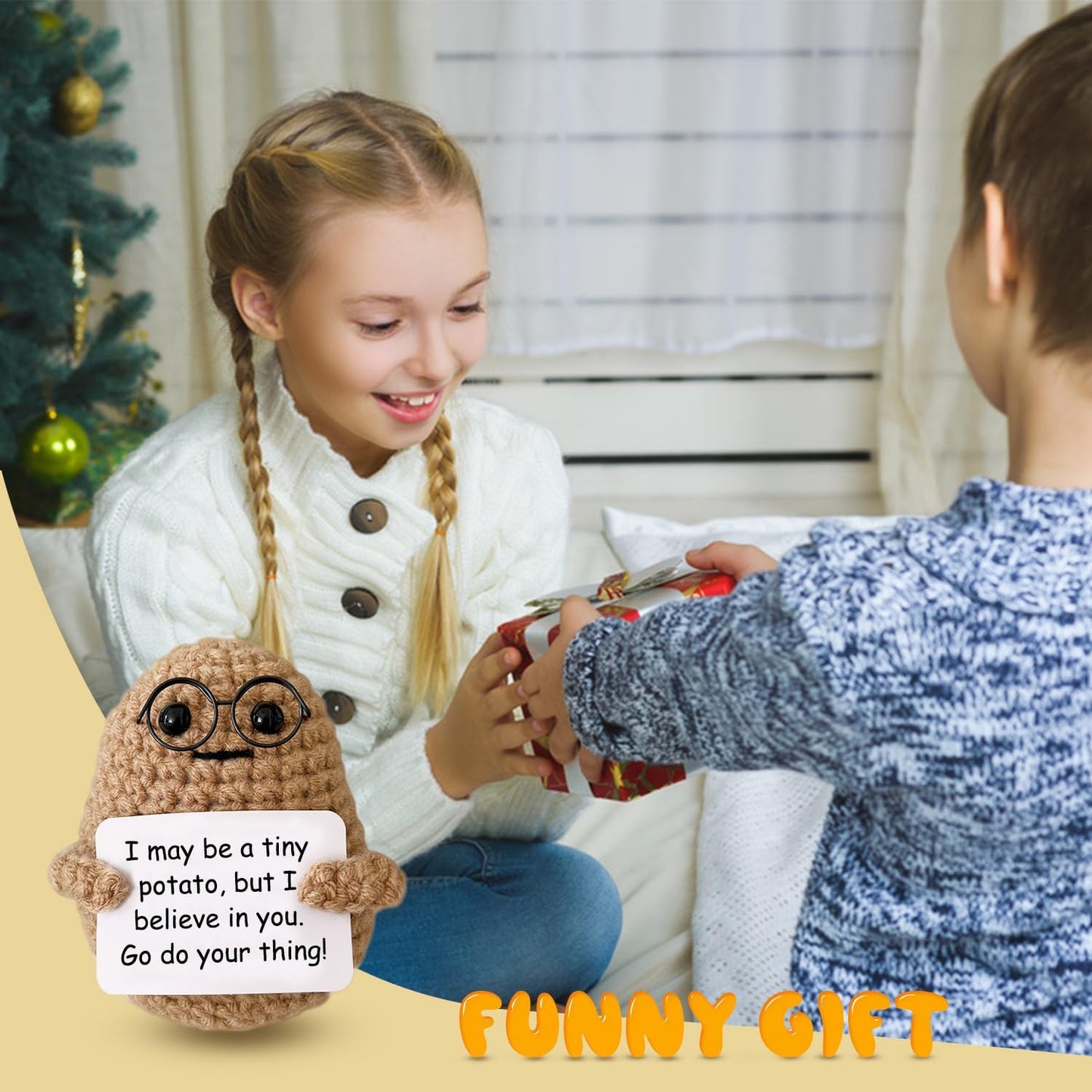 Inspirational Crochet Potato Funny Gifts with Positive Words Christmas Decoration